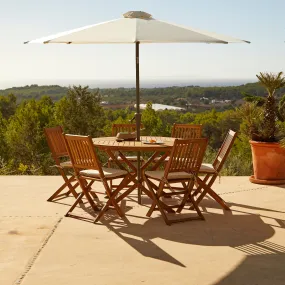 Ashby 6 Seater Wooden Round Garden Dining Set with Cream LED Premium Parasol  - 130cm