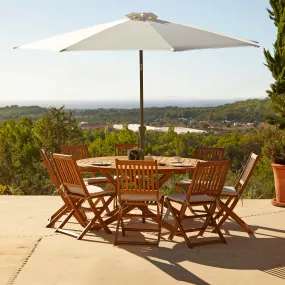 Ashby 8 Seater Wooden Round Garden Dining Set with Cream Parasol - 160cm