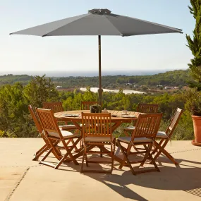 Ashby 8 Seater Wooden Round Garden Dining Set with Grey Parasol - 160cm