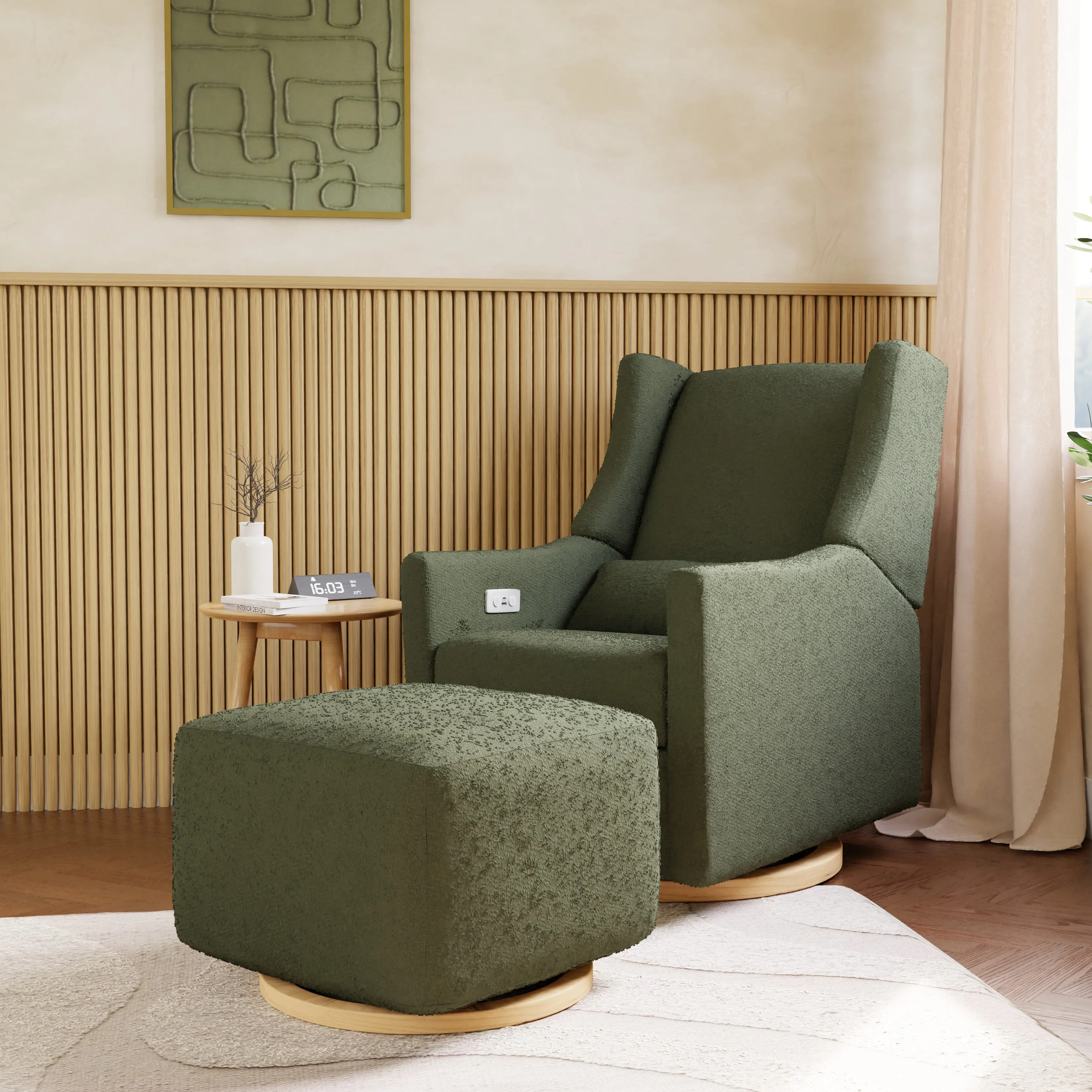 Babyletto Kiwi Electronic Recliner and Swivel Glider in Boucle with USB port