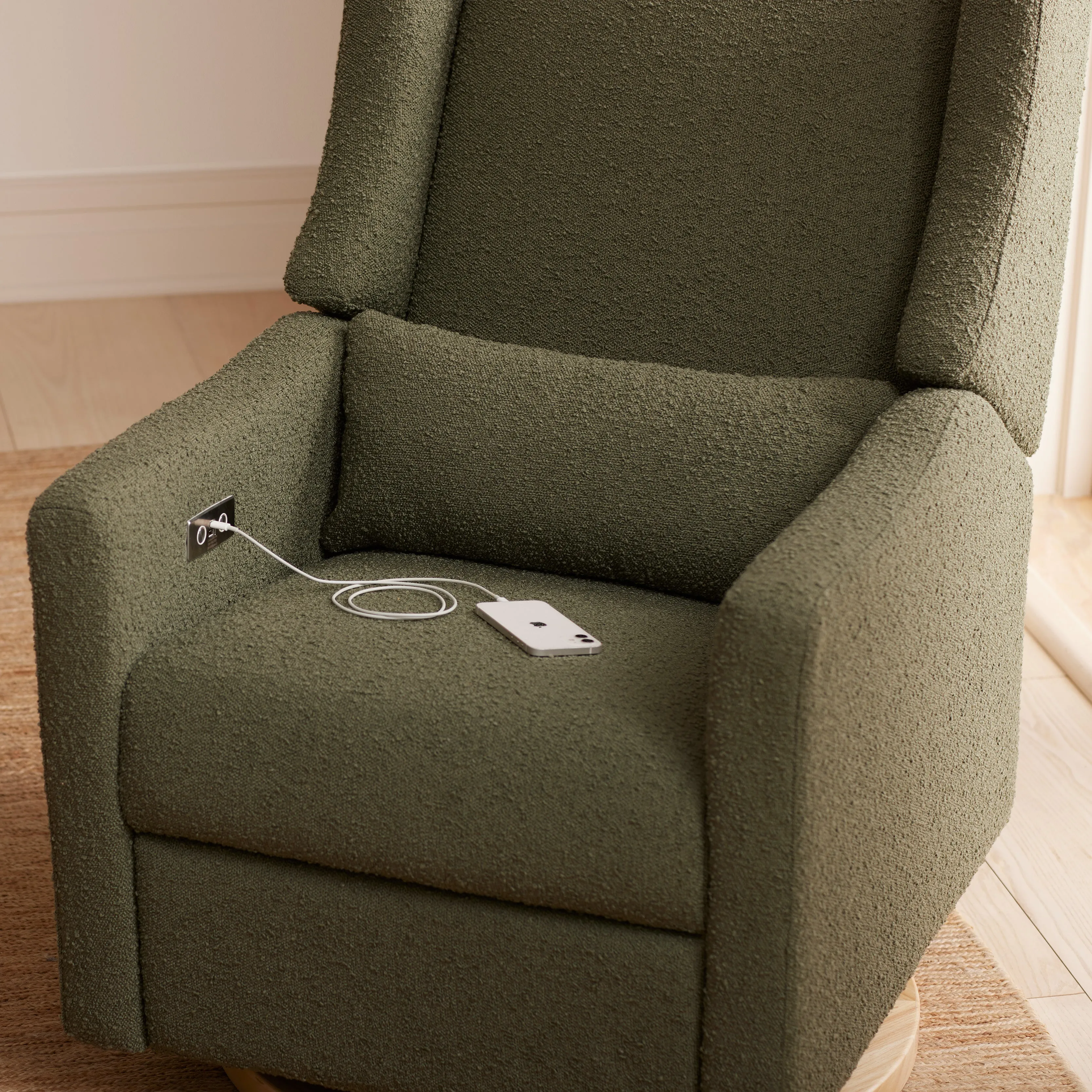 Babyletto Kiwi Electronic Recliner and Swivel Glider in Boucle with USB port
