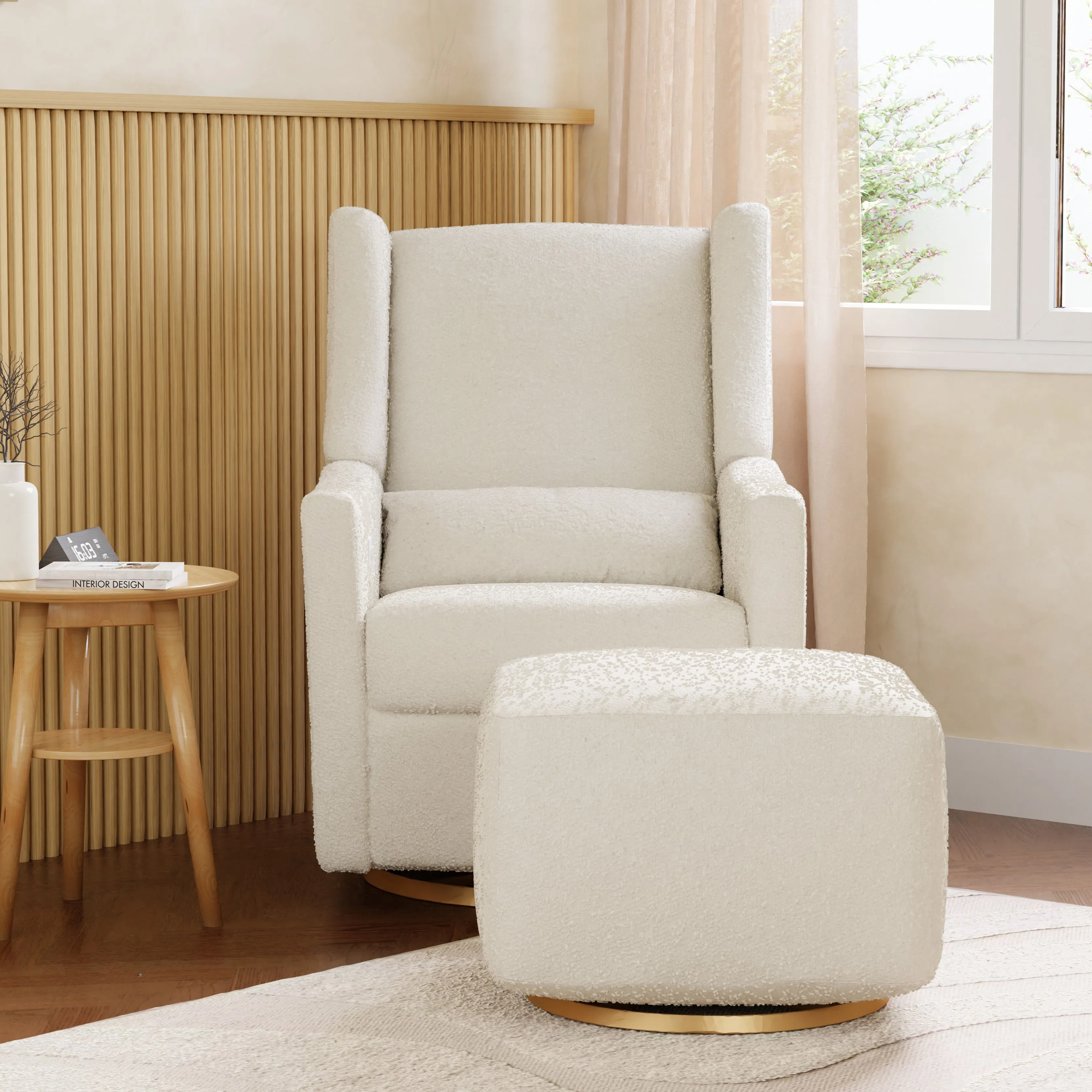 Babyletto Kiwi Electronic Recliner and Swivel Glider in Boucle with USB port