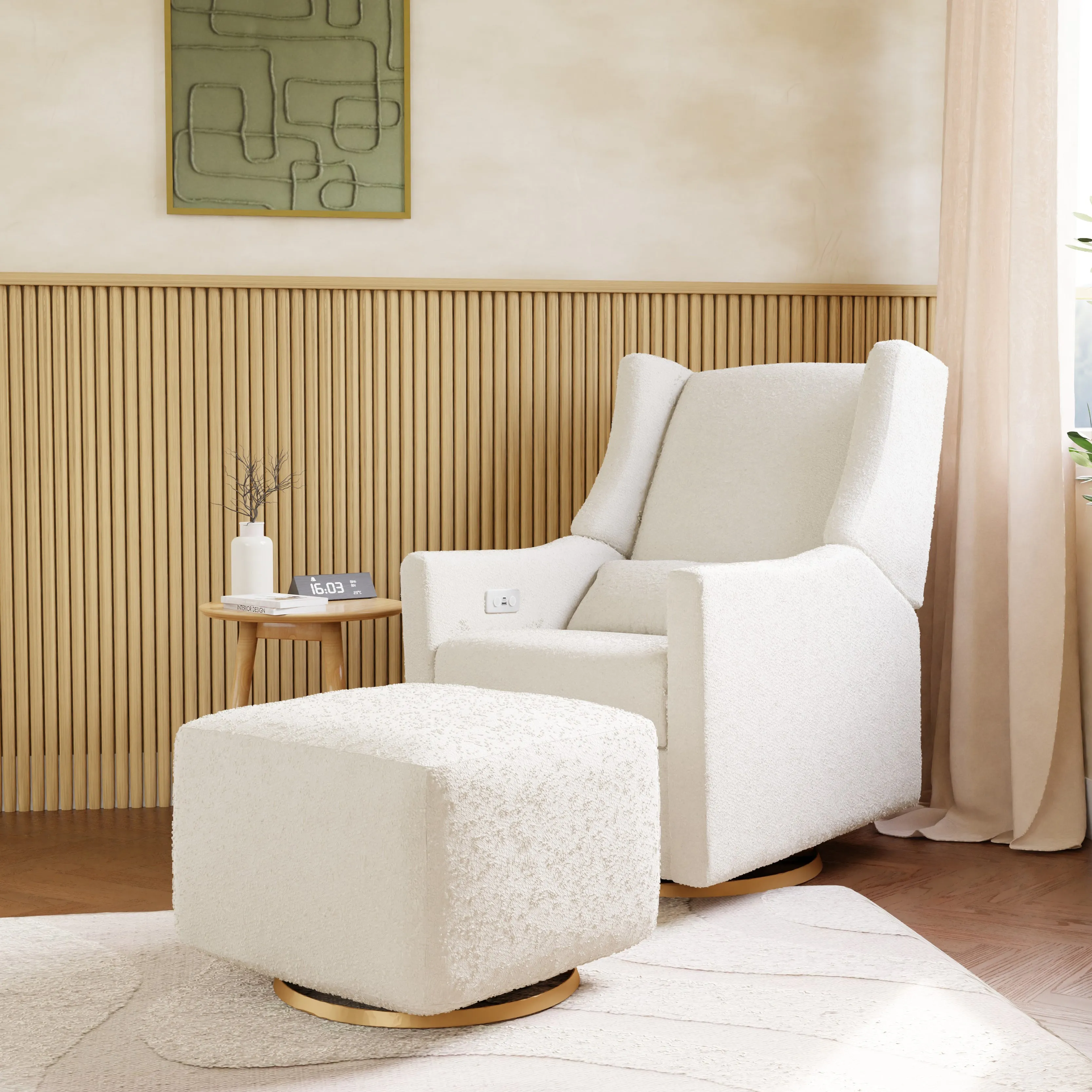 Babyletto Kiwi Electronic Recliner and Swivel Glider in Boucle with USB port