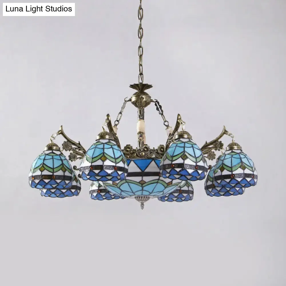 Baroque Stained Glass Pendant Light Chandelier - 9/11 Lights - Blue - Bedroom Fixture