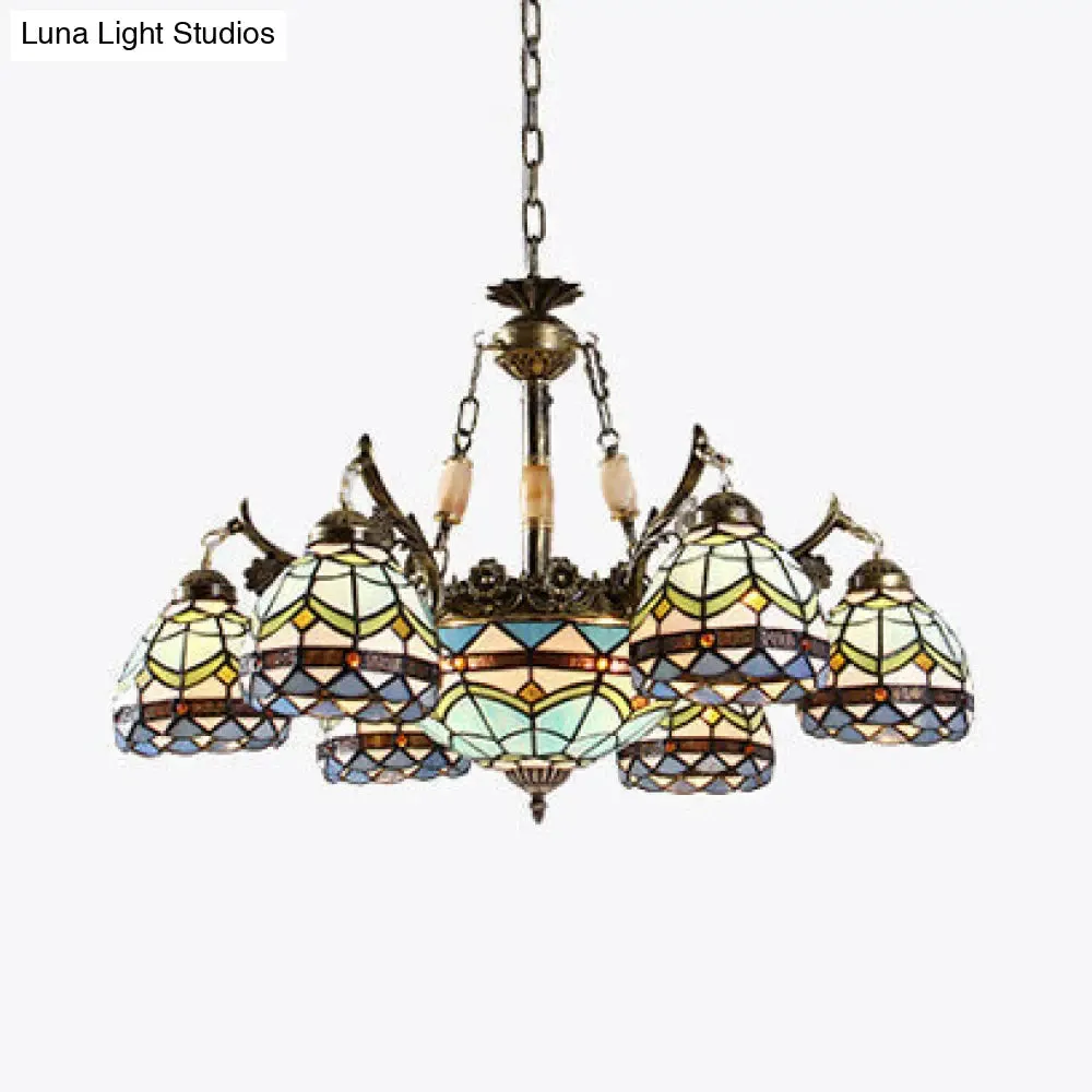 Baroque Stained Glass Pendant Light Chandelier - 9/11 Lights - Blue - Bedroom Fixture
