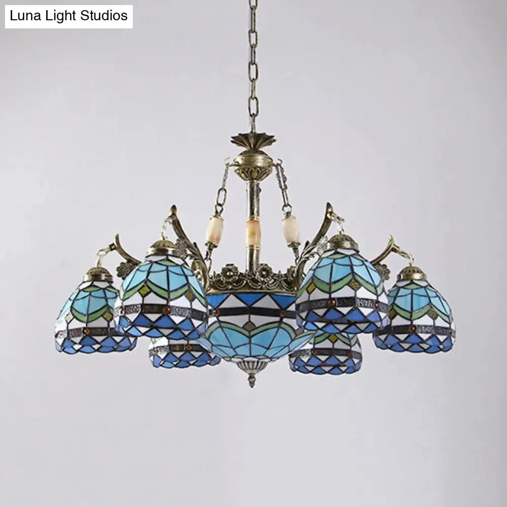 Baroque Stained Glass Pendant Light Chandelier - 9/11 Lights - Blue - Bedroom Fixture