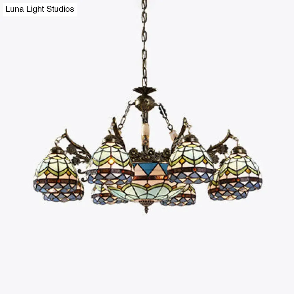 Baroque Stained Glass Pendant Light Chandelier - 9/11 Lights - Blue - Bedroom Fixture