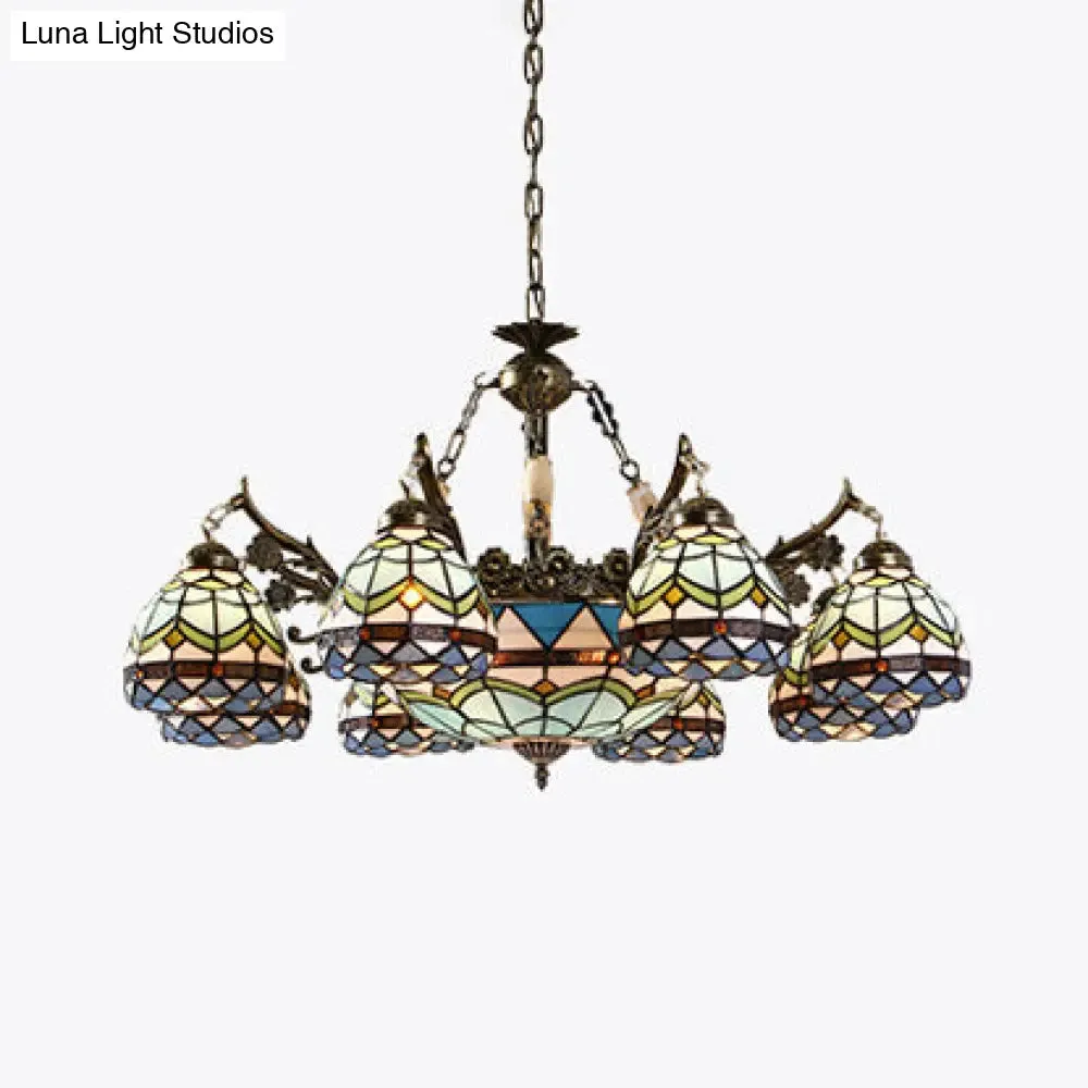 Baroque Stained Glass Pendant Light Chandelier - 9/11 Lights - Blue - Bedroom Fixture