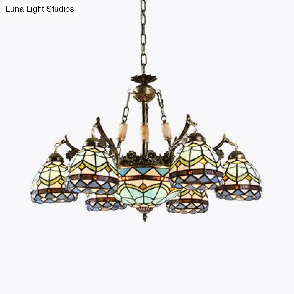 Baroque Stained Glass Pendant Light Chandelier - 9/11 Lights - Blue - Bedroom Fixture