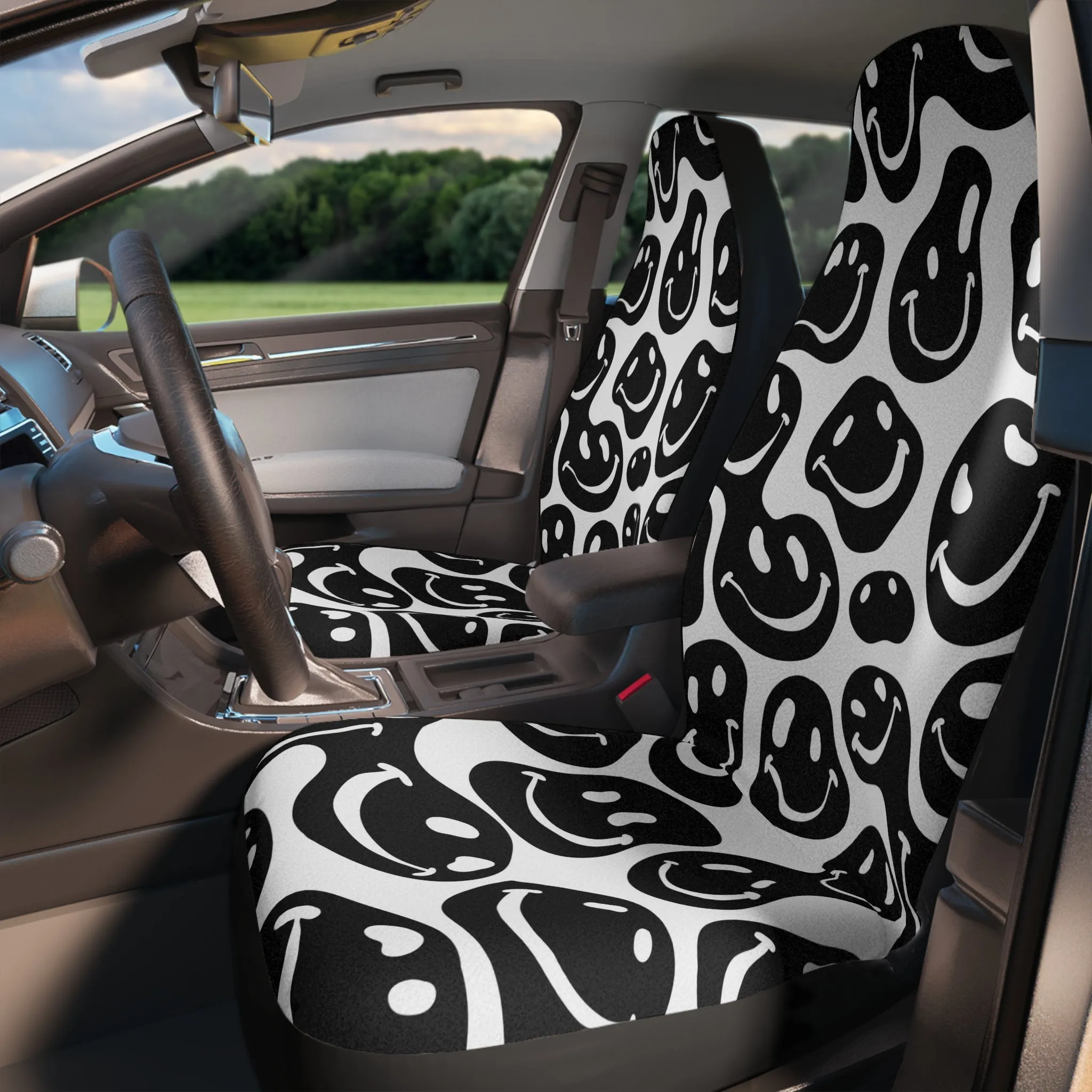 Black and White Smiles Car Seat Cover