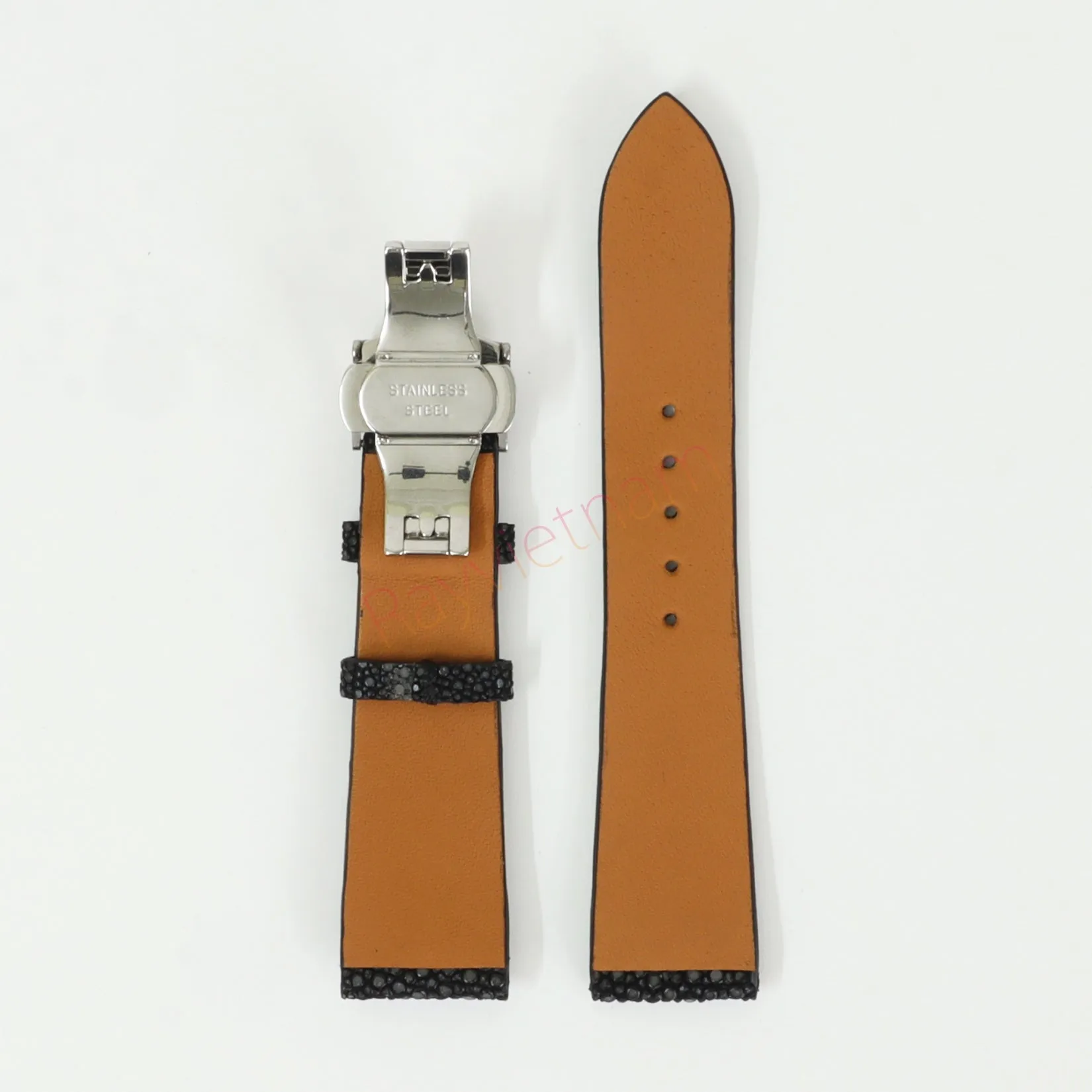 Black Genuine Stingray Leather Watch Straps With Deployant Clasp, Leather Watch Bands Quick Release Pins, Handmade Leather Watch Strap