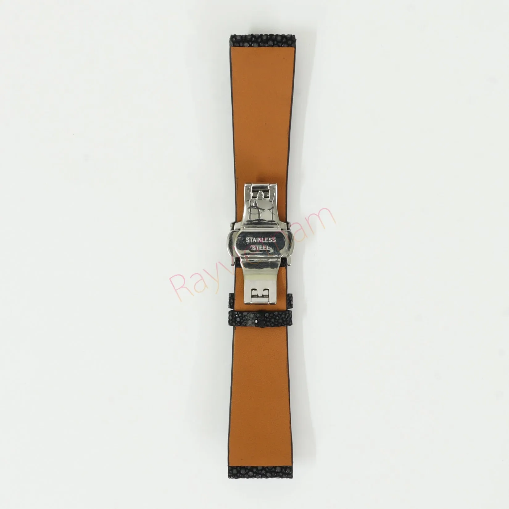 Black Genuine Stingray Leather Watch Straps With Deployant Clasp, Leather Watch Bands Quick Release Pins, Handmade Leather Watch Strap