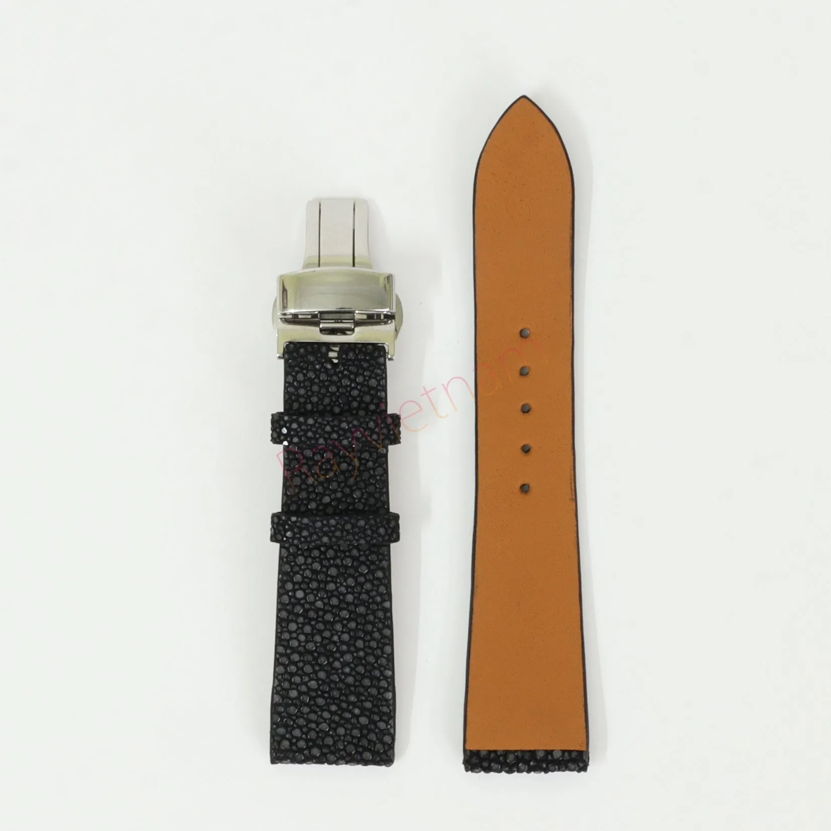 Black Genuine Stingray Leather Watch Straps With Deployant Clasp, Leather Watch Bands Quick Release Pins, Handmade Leather Watch Strap