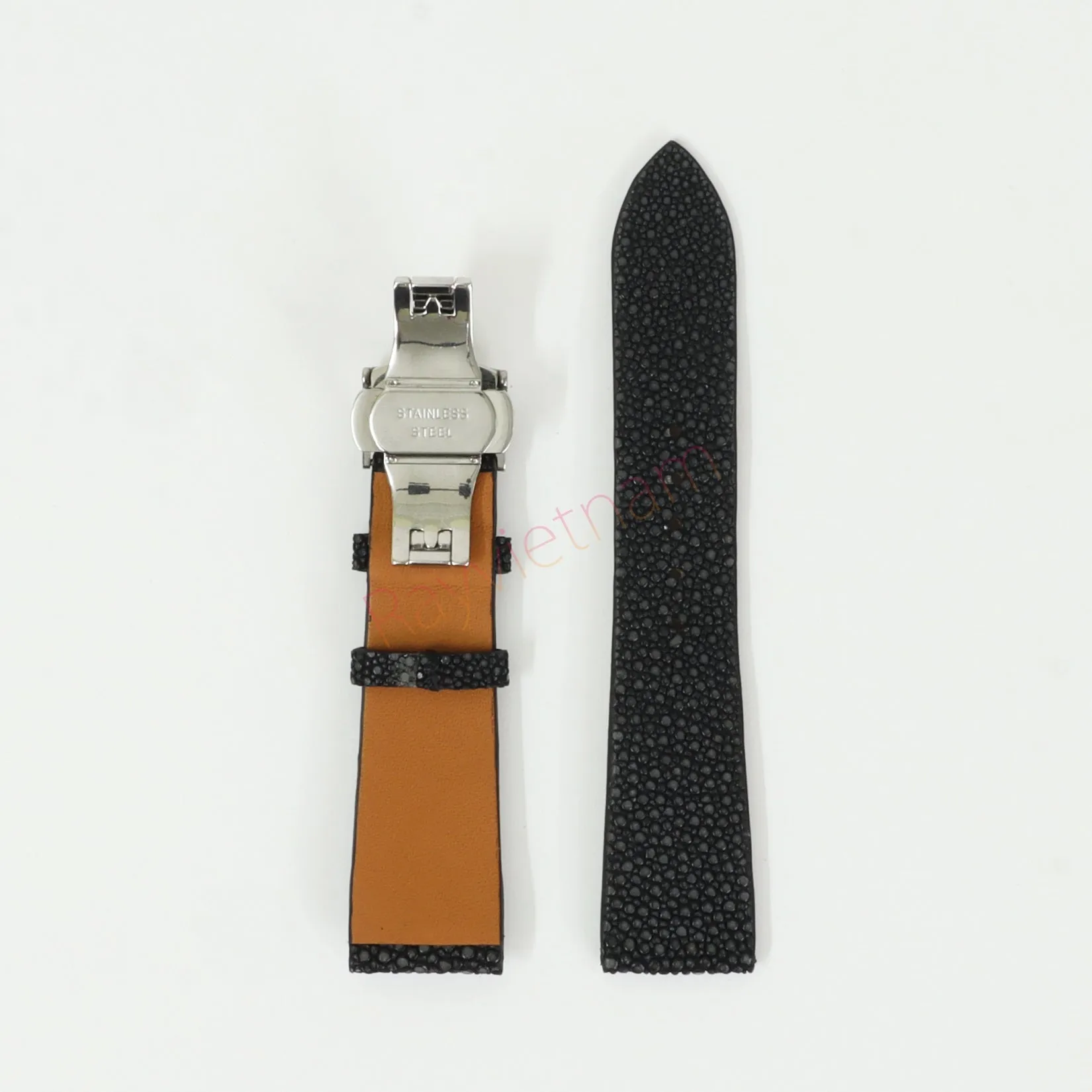 Black Genuine Stingray Leather Watch Straps With Deployant Clasp, Leather Watch Bands Quick Release Pins, Handmade Leather Watch Strap
