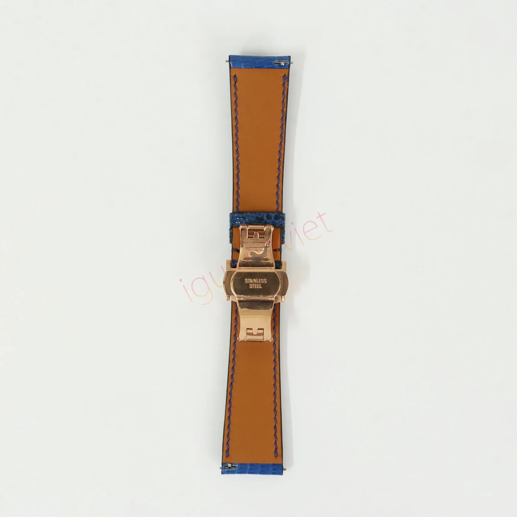 Blue Genuine iguana leather watch strap with deployment buckle, quick release pin leather watch strap, handmade leather watch strap