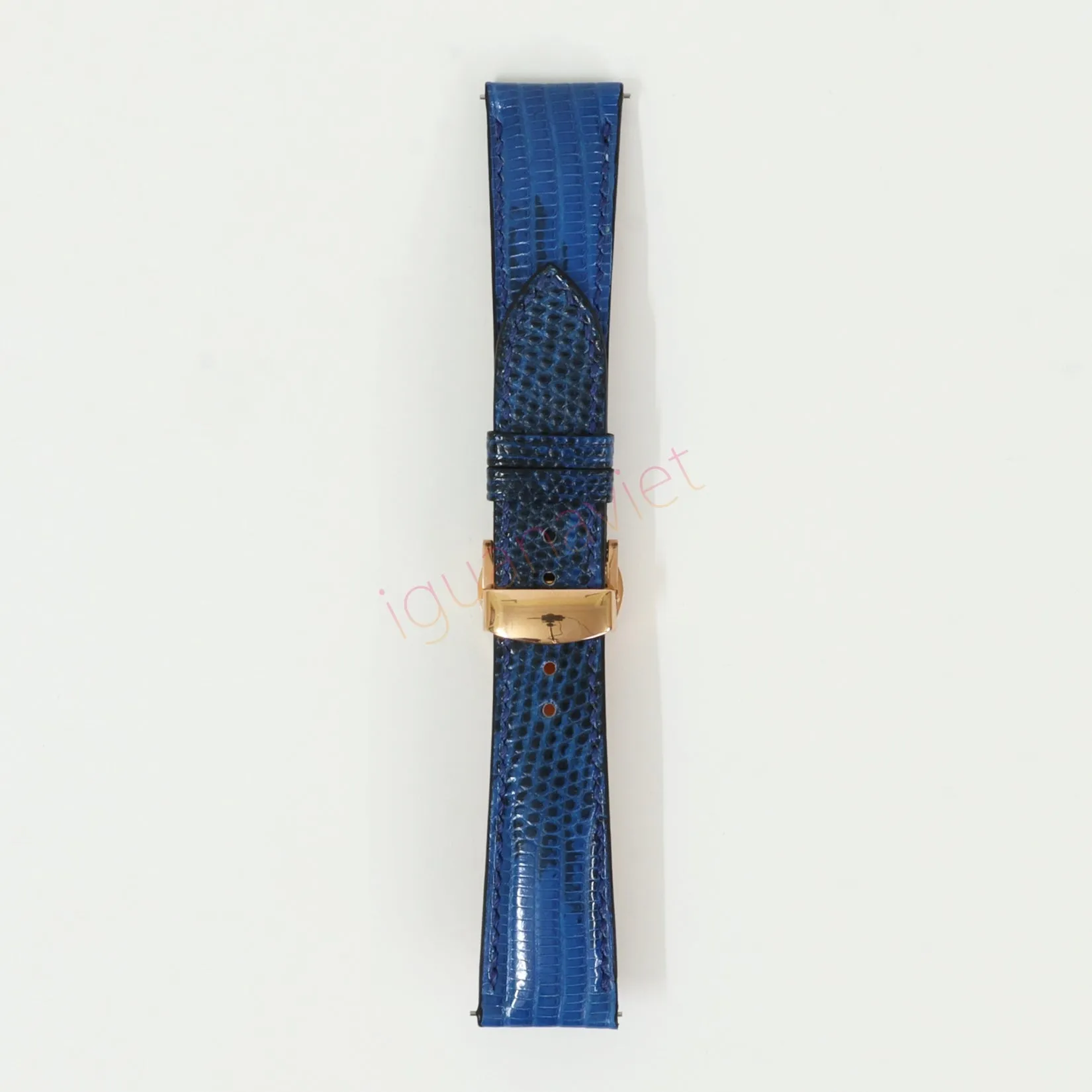 Blue Genuine iguana leather watch strap with deployment buckle, quick release pin leather watch strap, handmade leather watch strap