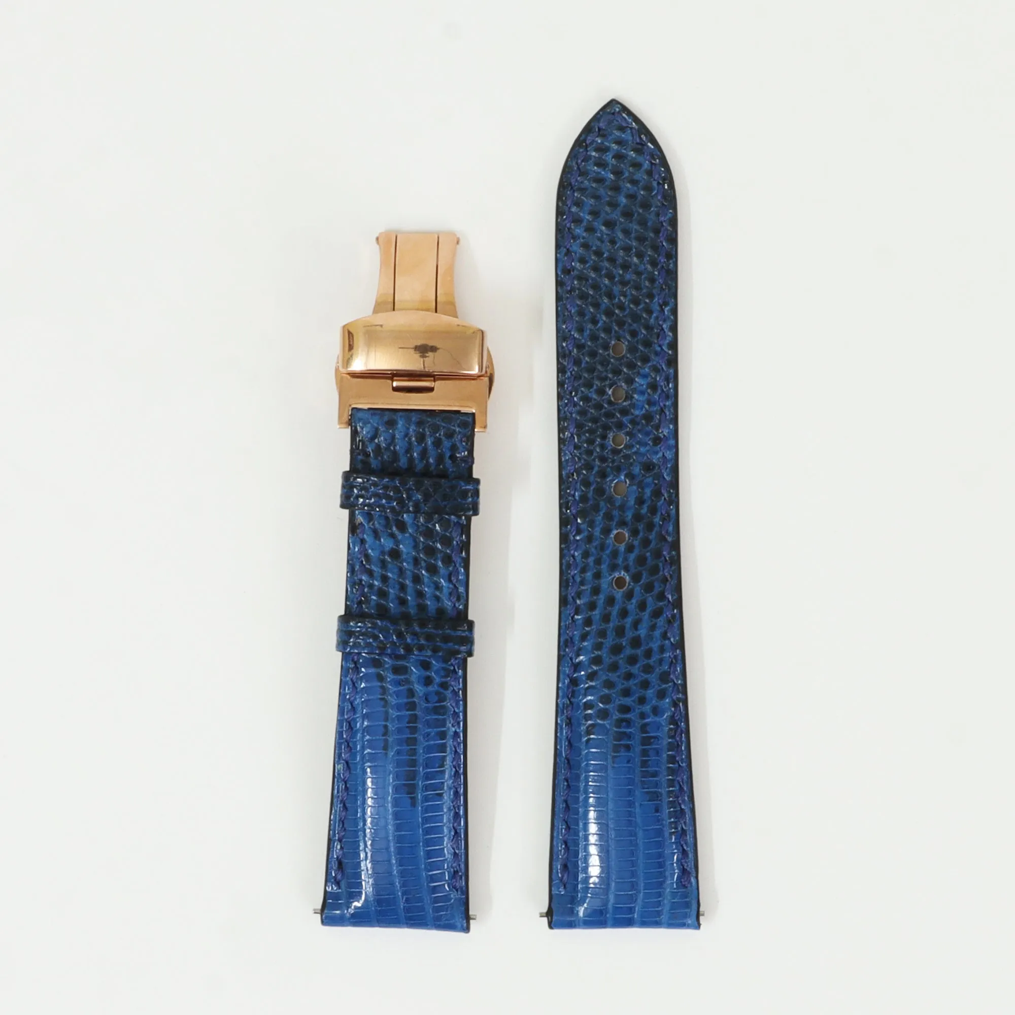 Blue Genuine iguana leather watch strap with deployment buckle, quick release pin leather watch strap, handmade leather watch strap