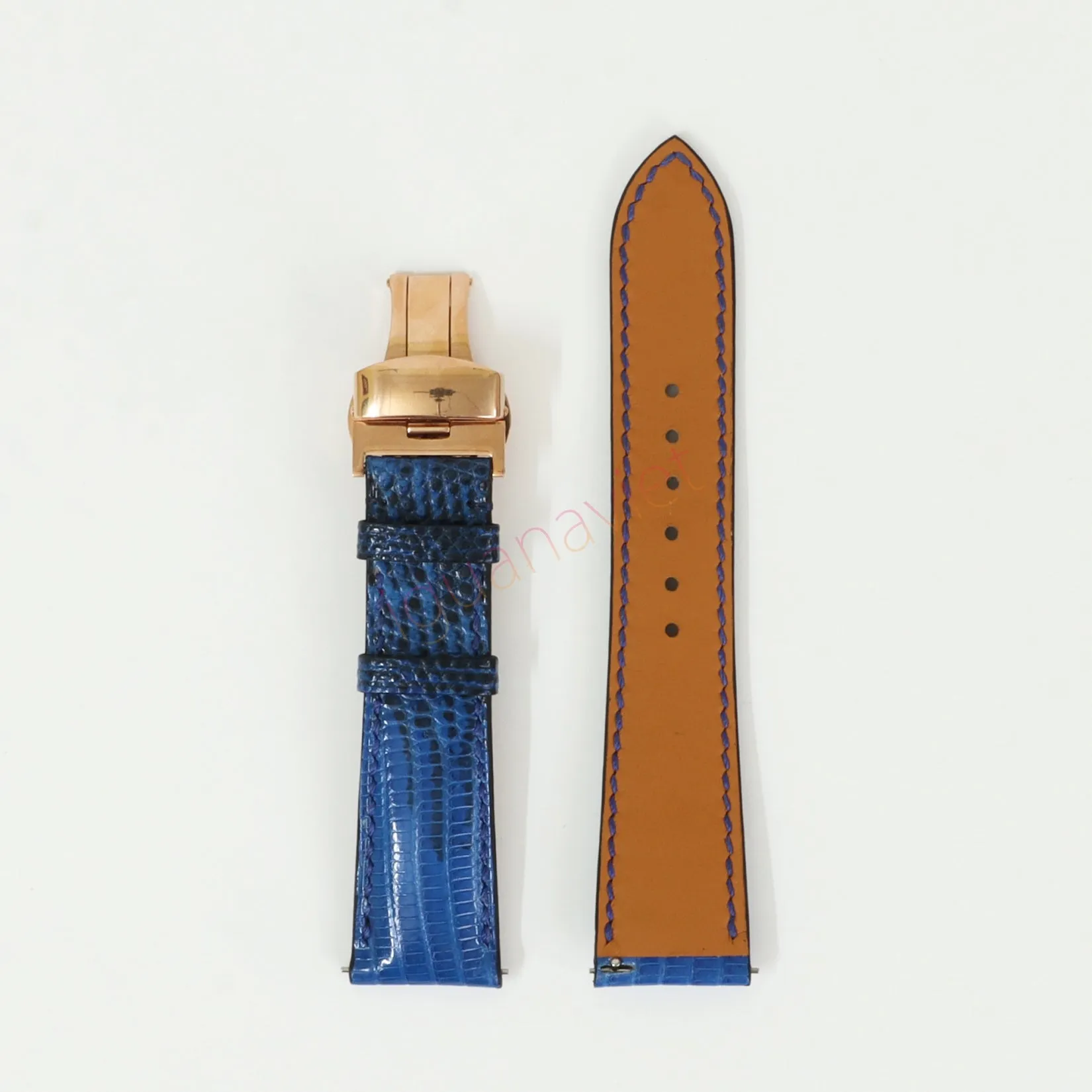 Blue Genuine iguana leather watch strap with deployment buckle, quick release pin leather watch strap, handmade leather watch strap