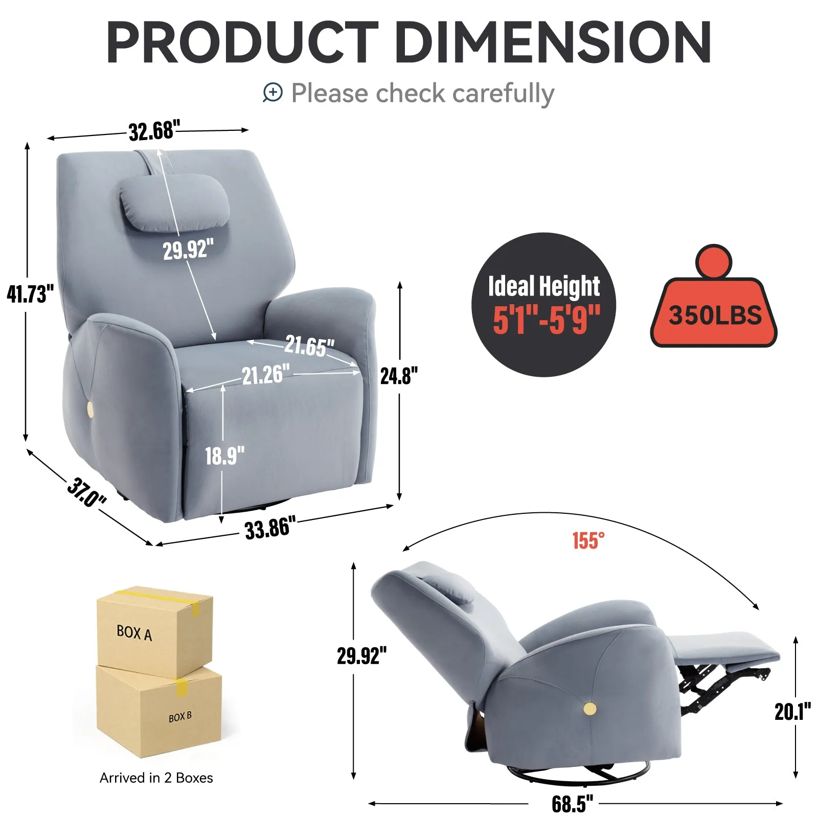 Bryce Power Recliner Chair with Lumbar and Neck Support - Blue