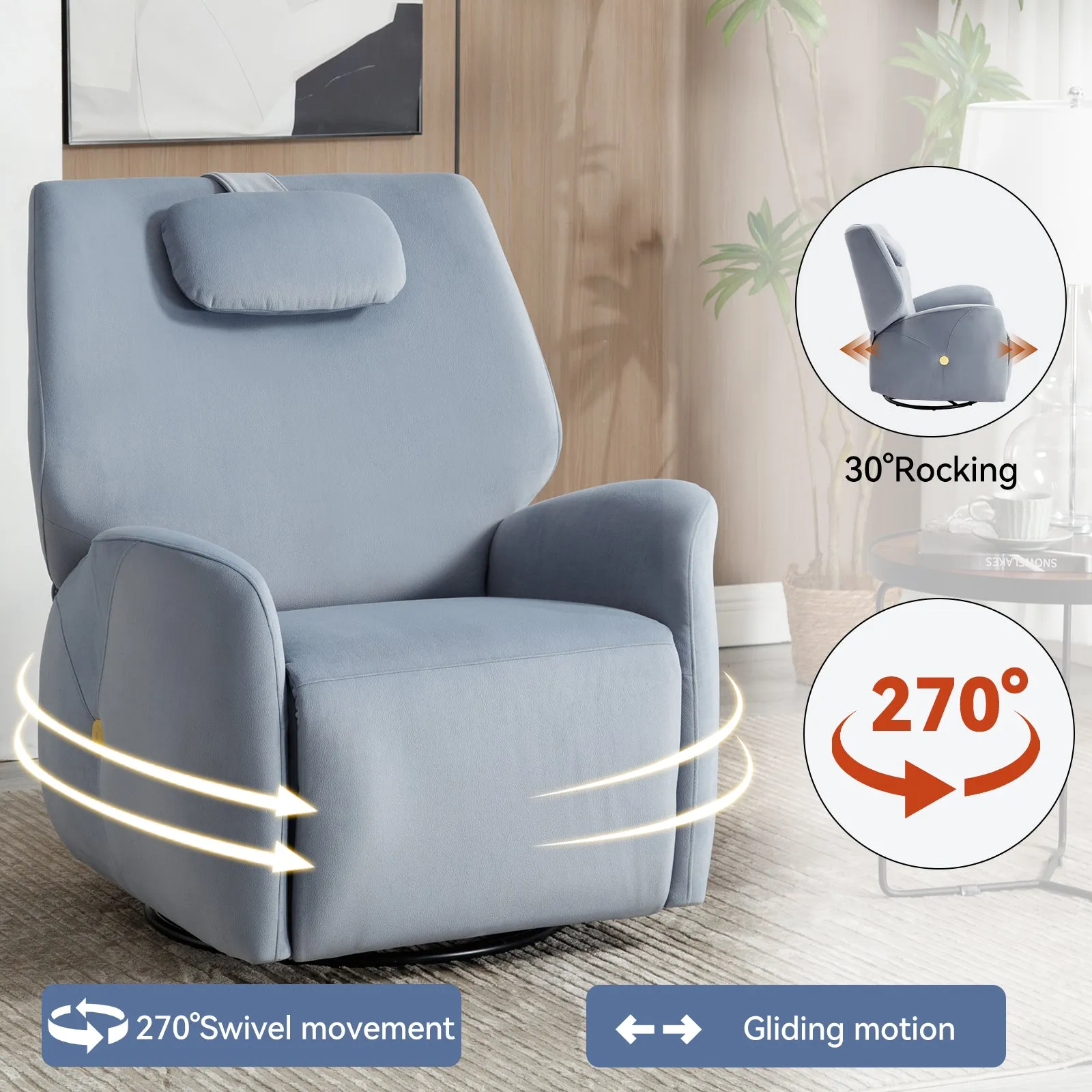 Bryce Power Recliner Chair with Lumbar and Neck Support - Blue