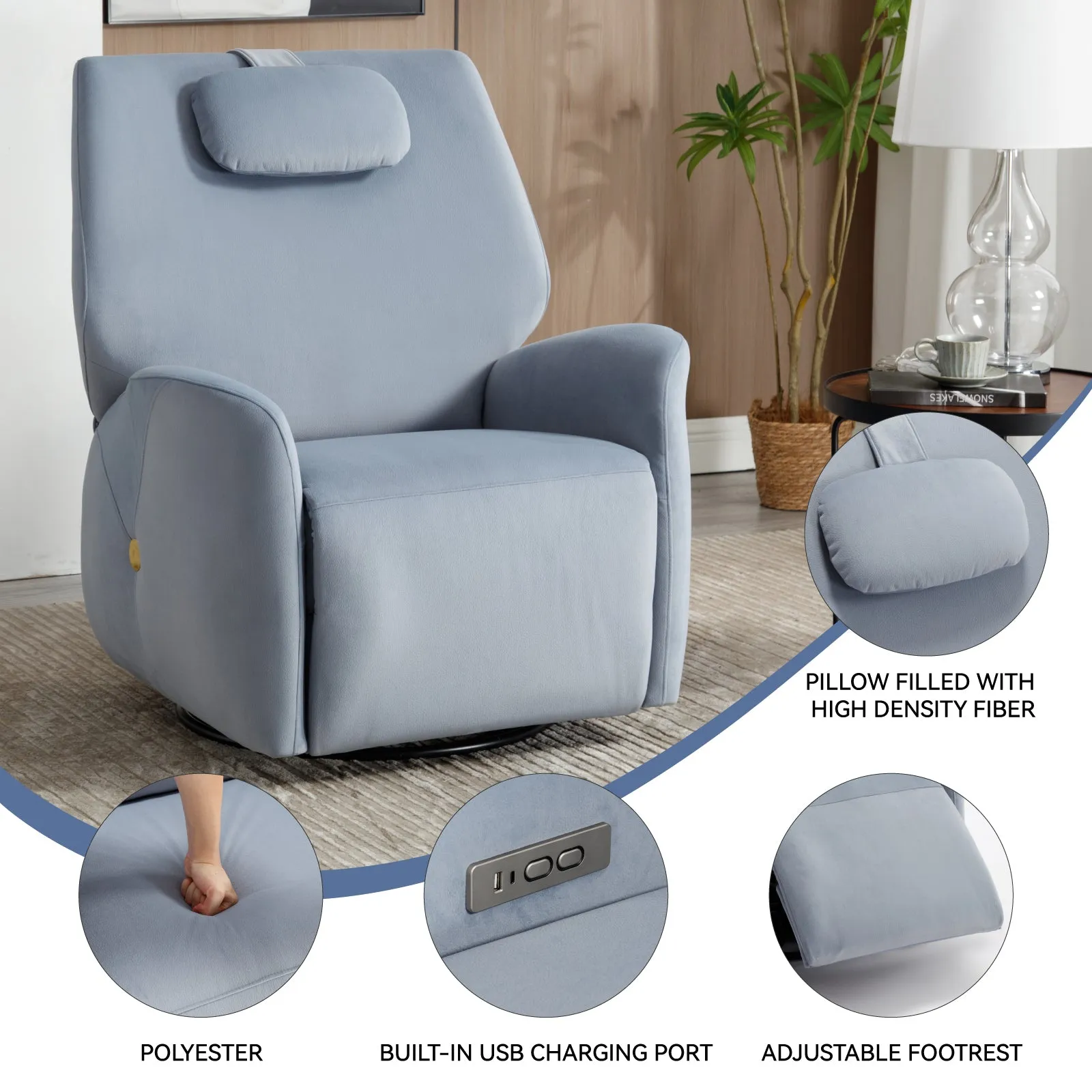 Bryce Power Recliner Chair with Lumbar and Neck Support - Blue