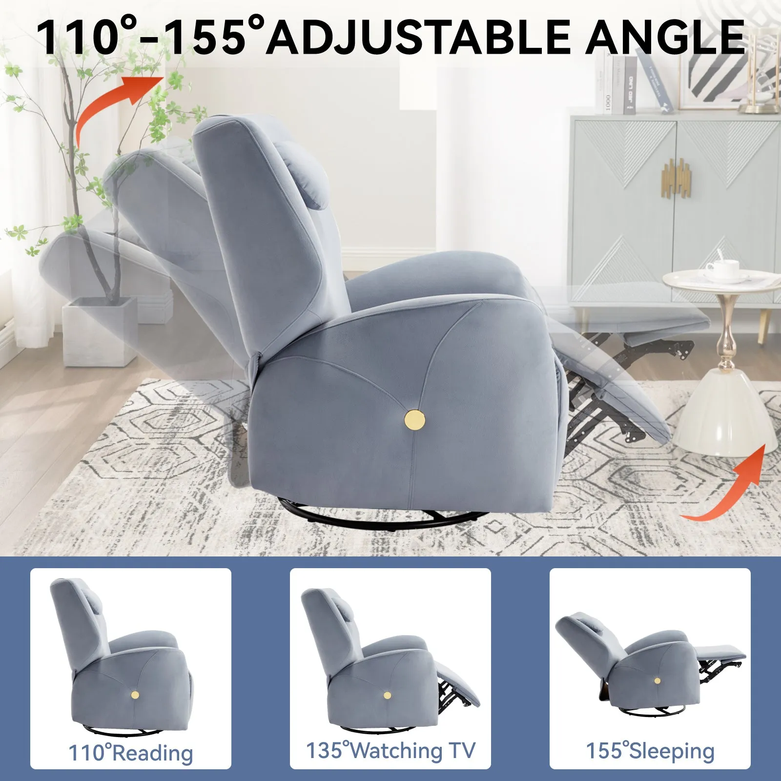 Bryce Power Recliner Chair with Lumbar and Neck Support - Blue