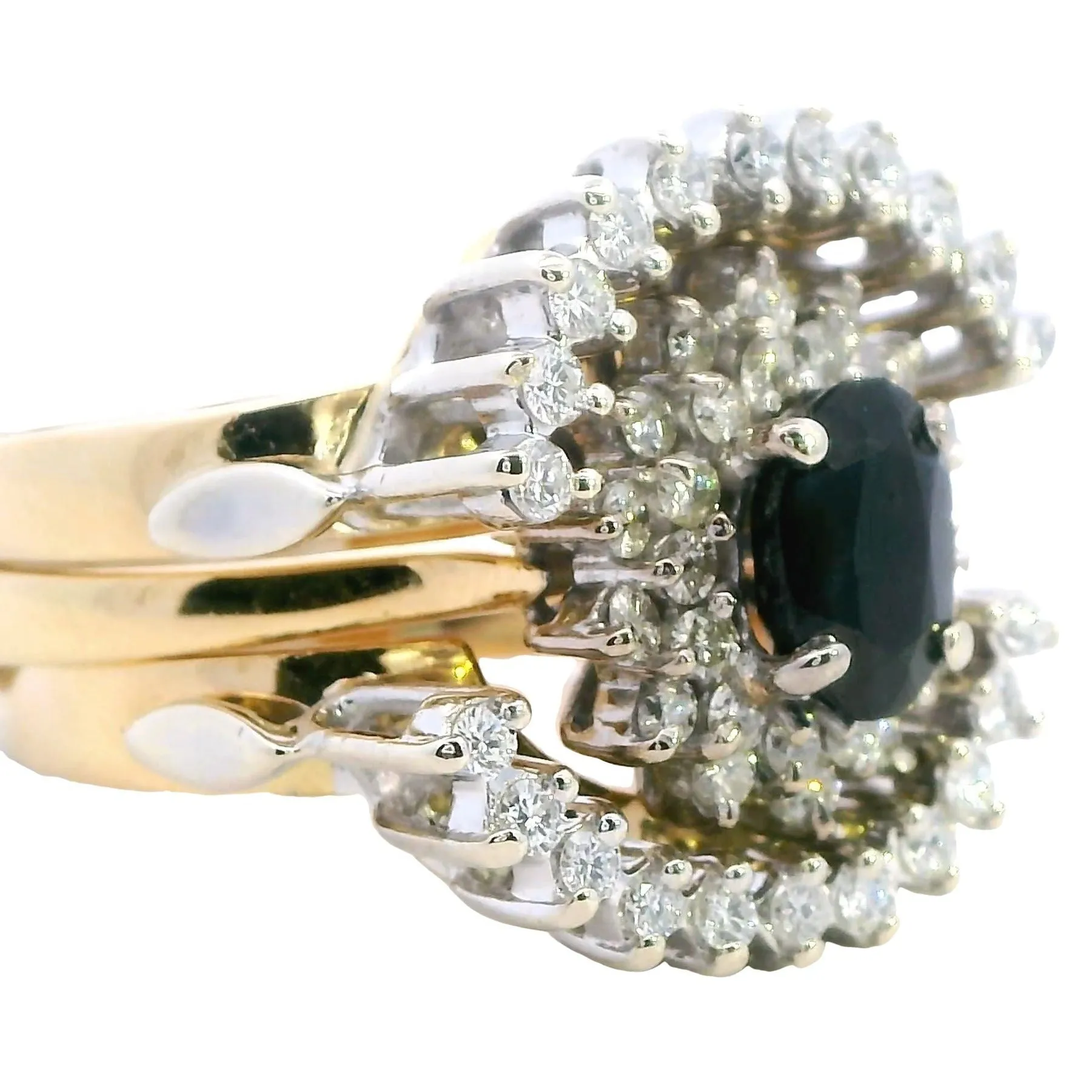 Captivating Sapphire and Diamond Bridal Set in Yellow Gold and Palladium