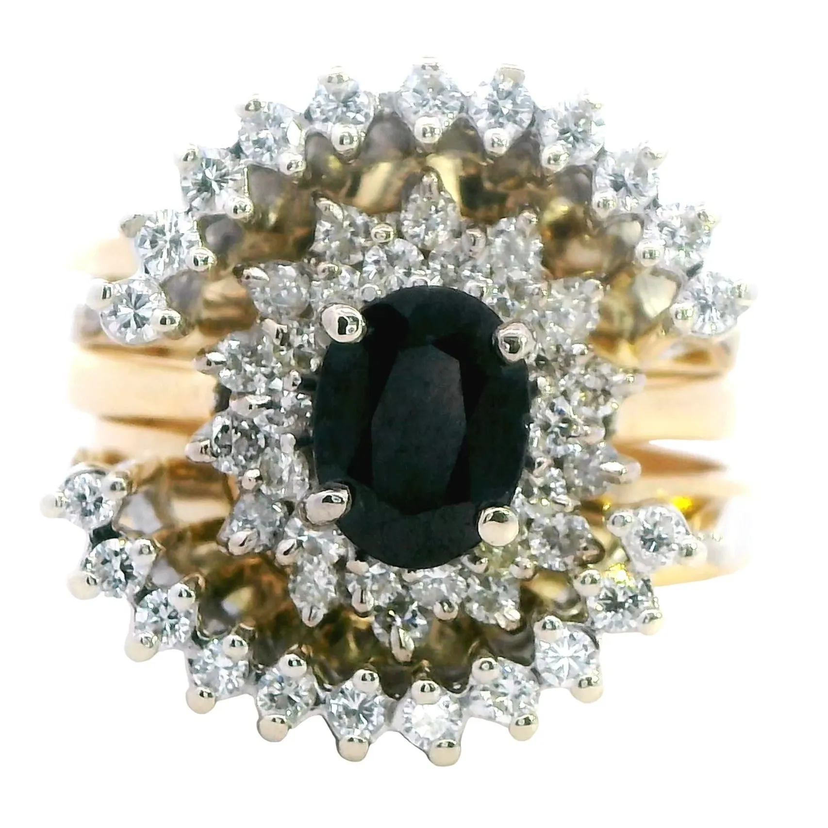 Captivating Sapphire and Diamond Bridal Set in Yellow Gold and Palladium