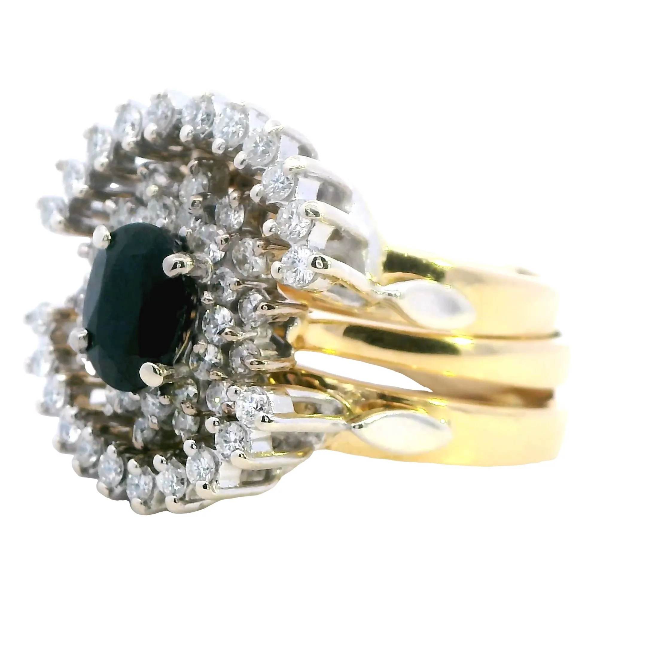 Captivating Sapphire and Diamond Bridal Set in Yellow Gold and Palladium