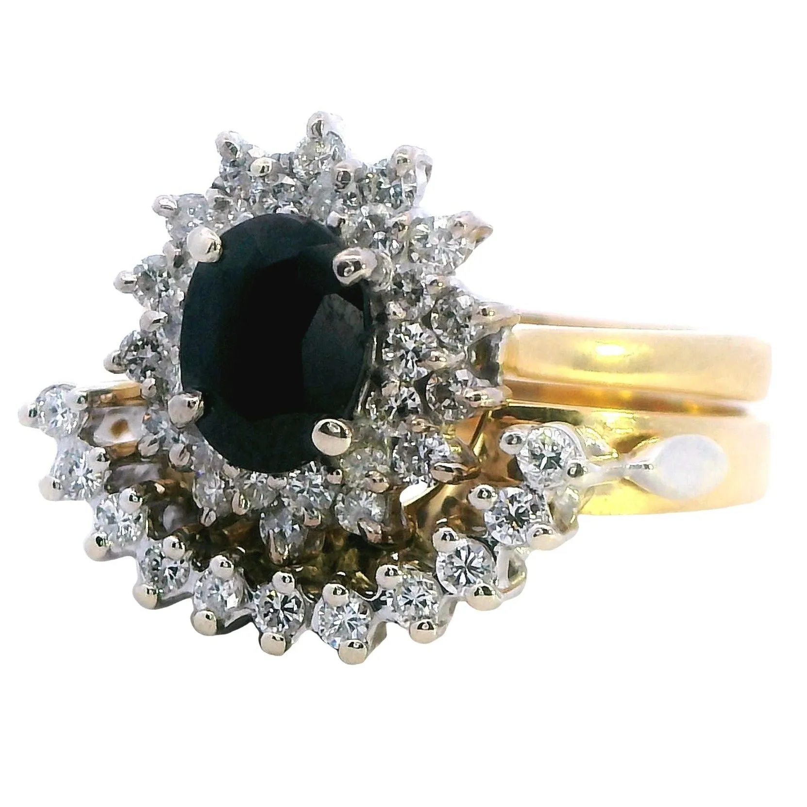 Captivating Sapphire and Diamond Bridal Set in Yellow Gold and Palladium