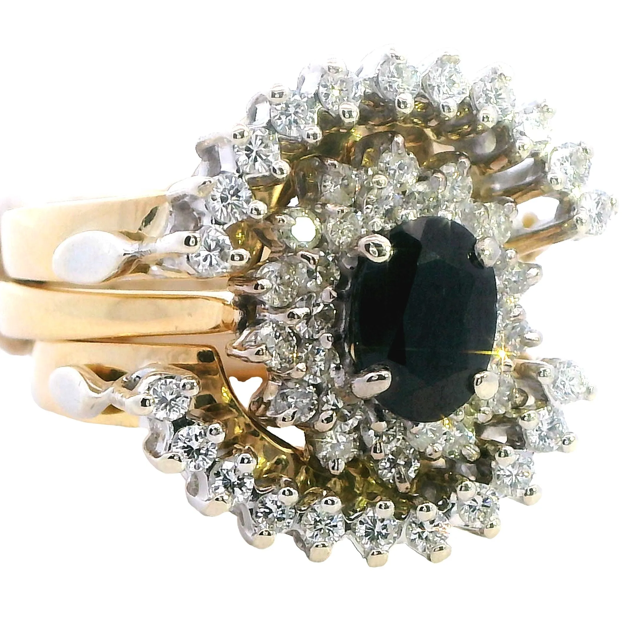 Captivating Sapphire and Diamond Bridal Set in Yellow Gold and Palladium