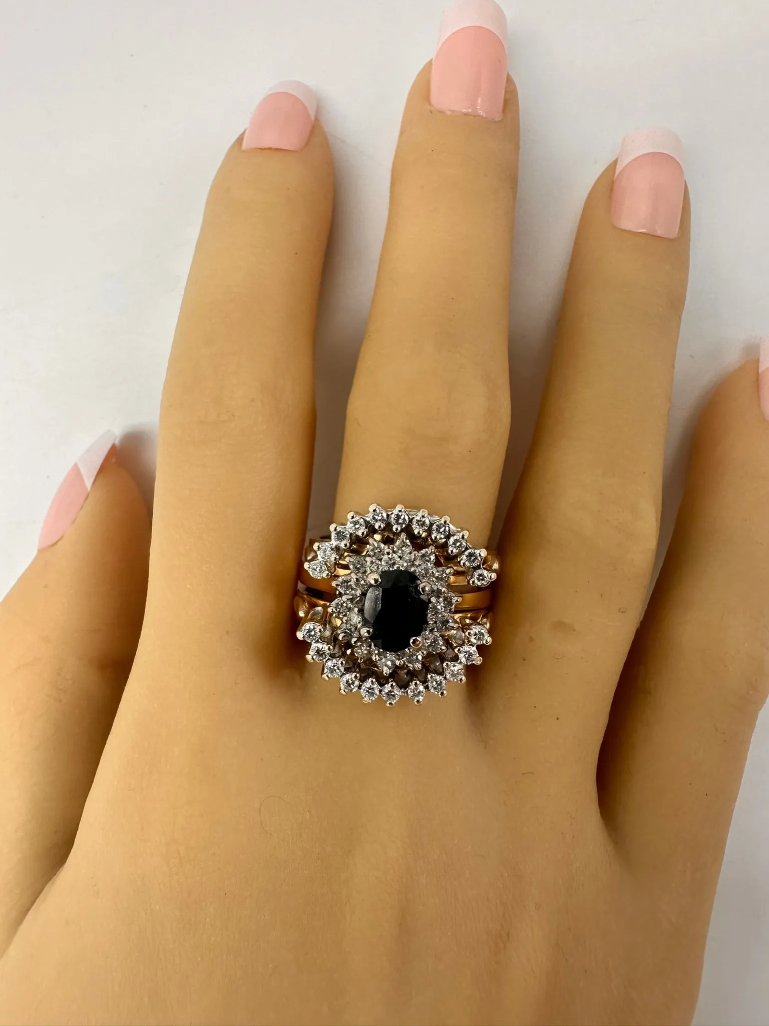 Captivating Sapphire and Diamond Bridal Set in Yellow Gold and Palladium