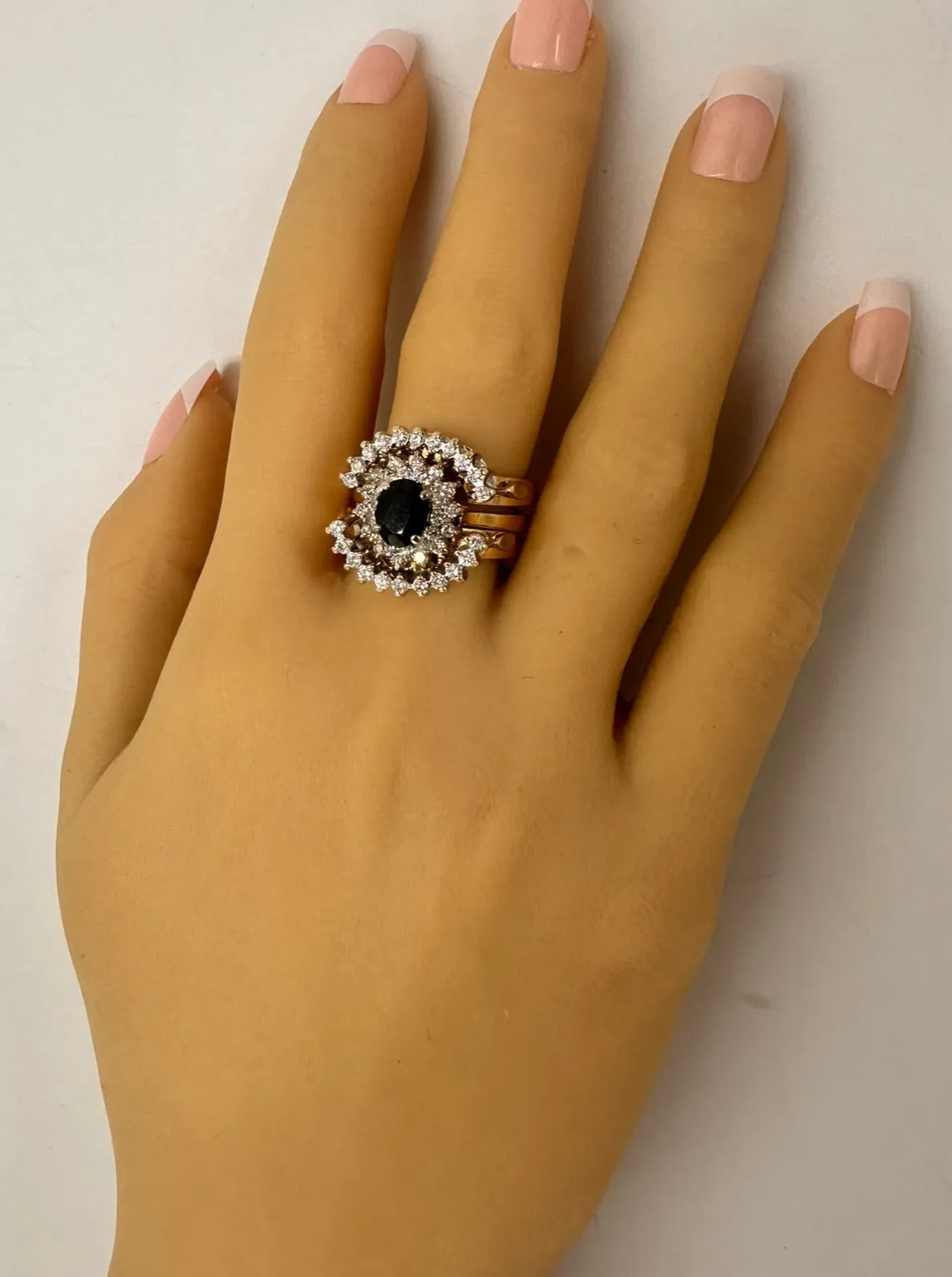 Captivating Sapphire and Diamond Bridal Set in Yellow Gold and Palladium