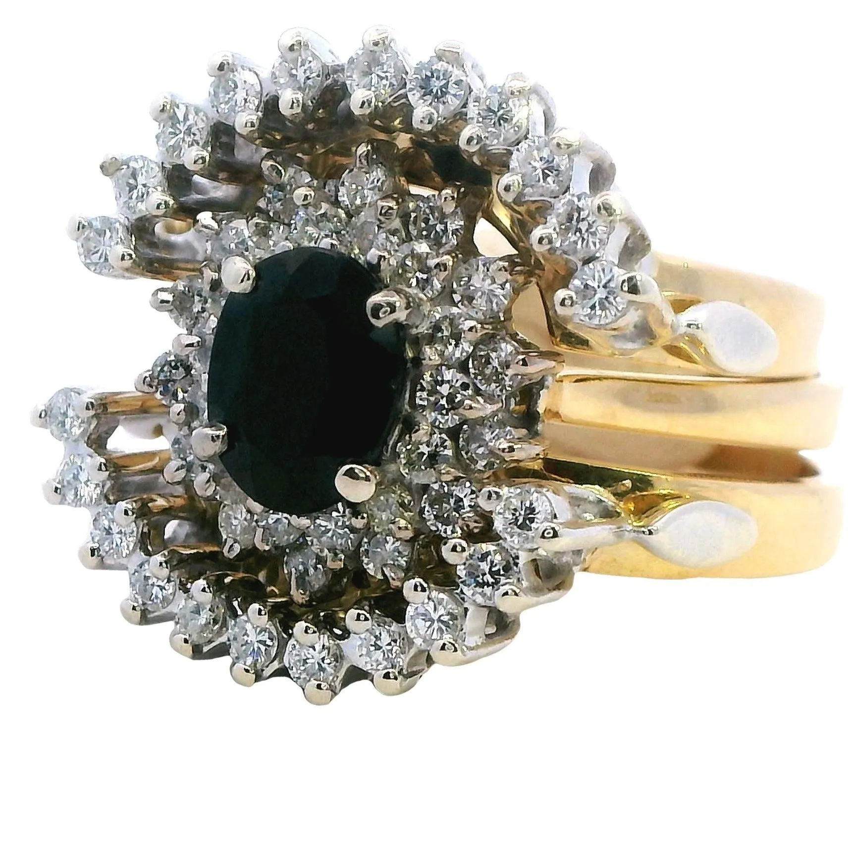 Captivating Sapphire and Diamond Bridal Set in Yellow Gold and Palladium