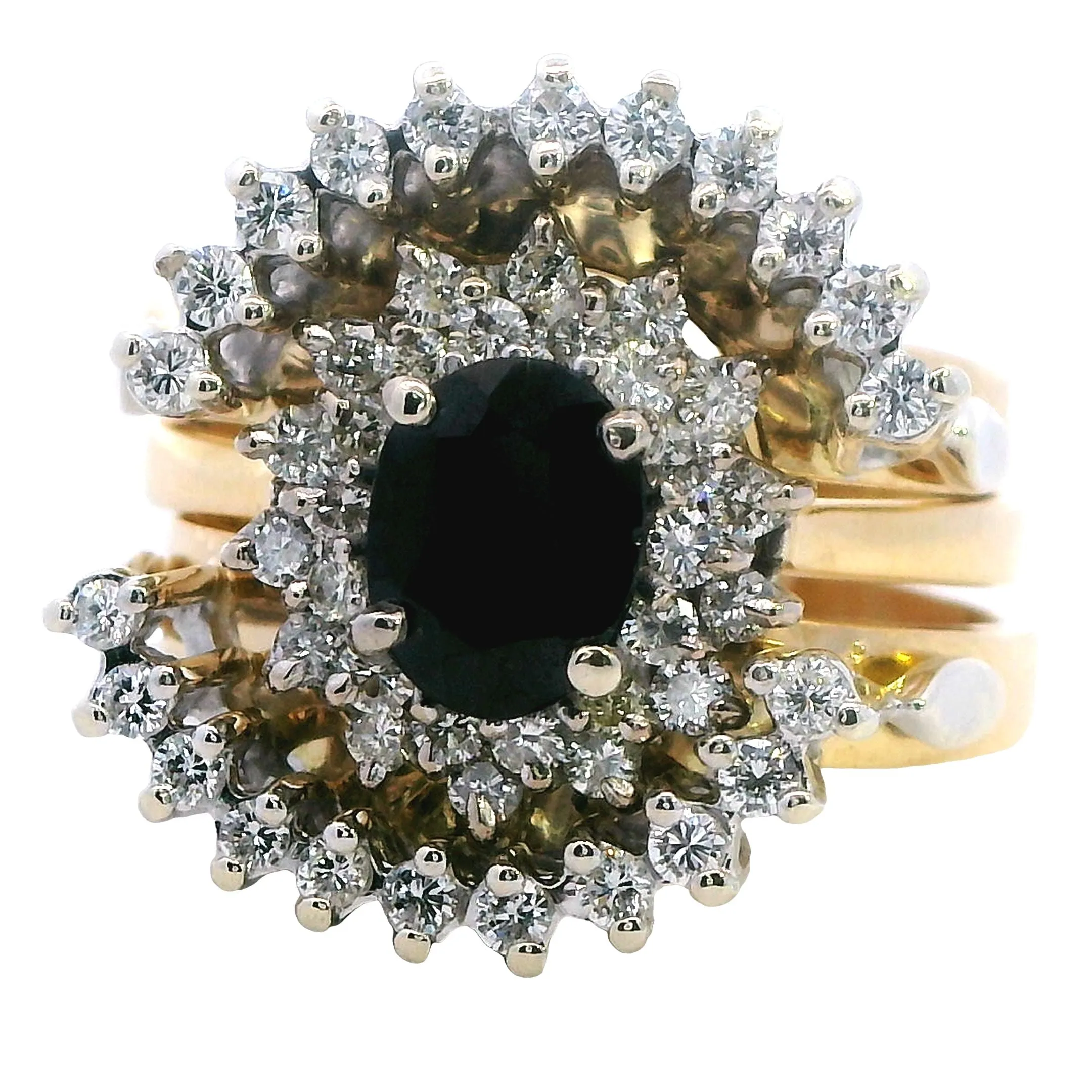 Captivating Sapphire and Diamond Bridal Set in Yellow Gold and Palladium