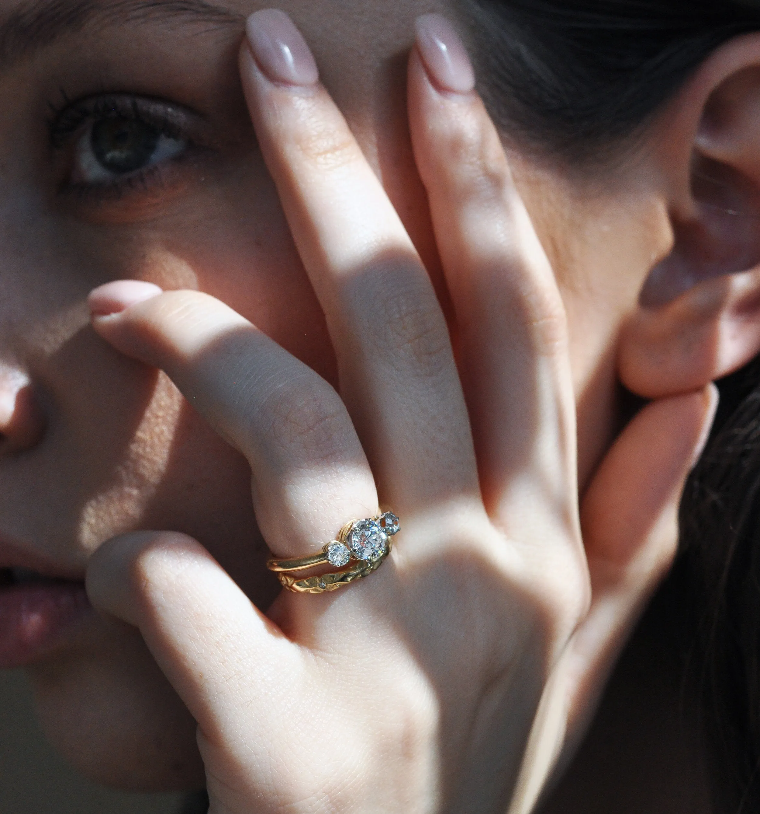 Carved Floral Band with Diamonds