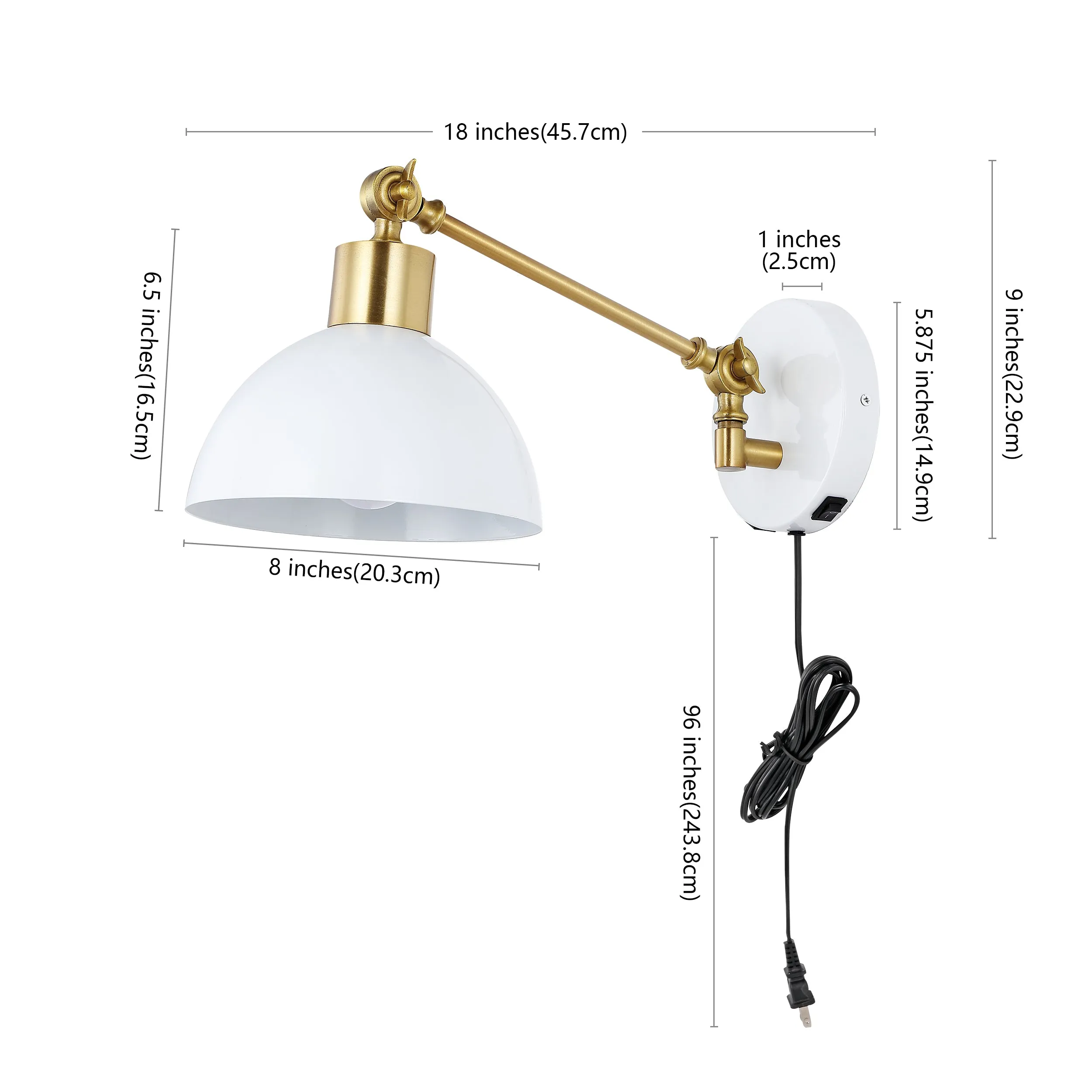 Casey 18" Swing Arm Modern Midcentury Iron USB Charging Port LED Sconce