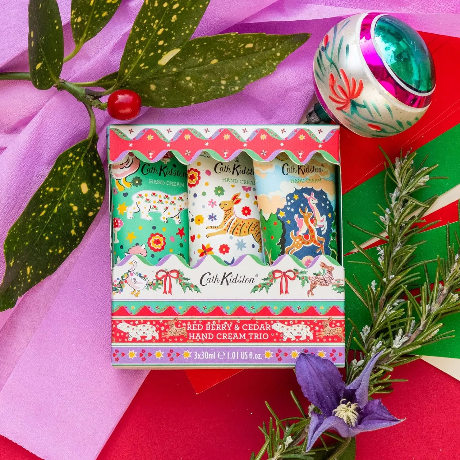 Cath Kidston Christmas Legends-Hand Cream Trio - Set of 3 x 30ml Tubes, Keeps Your Hands Soft and Smooth