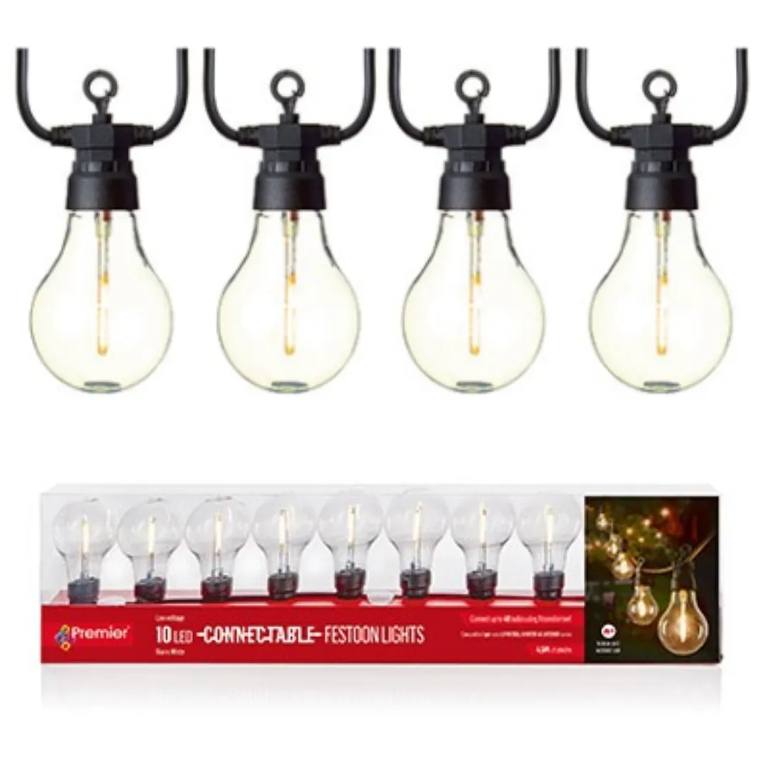 Christmas Lights 10 Connectable Festoon Party Lights Clear - Warm White