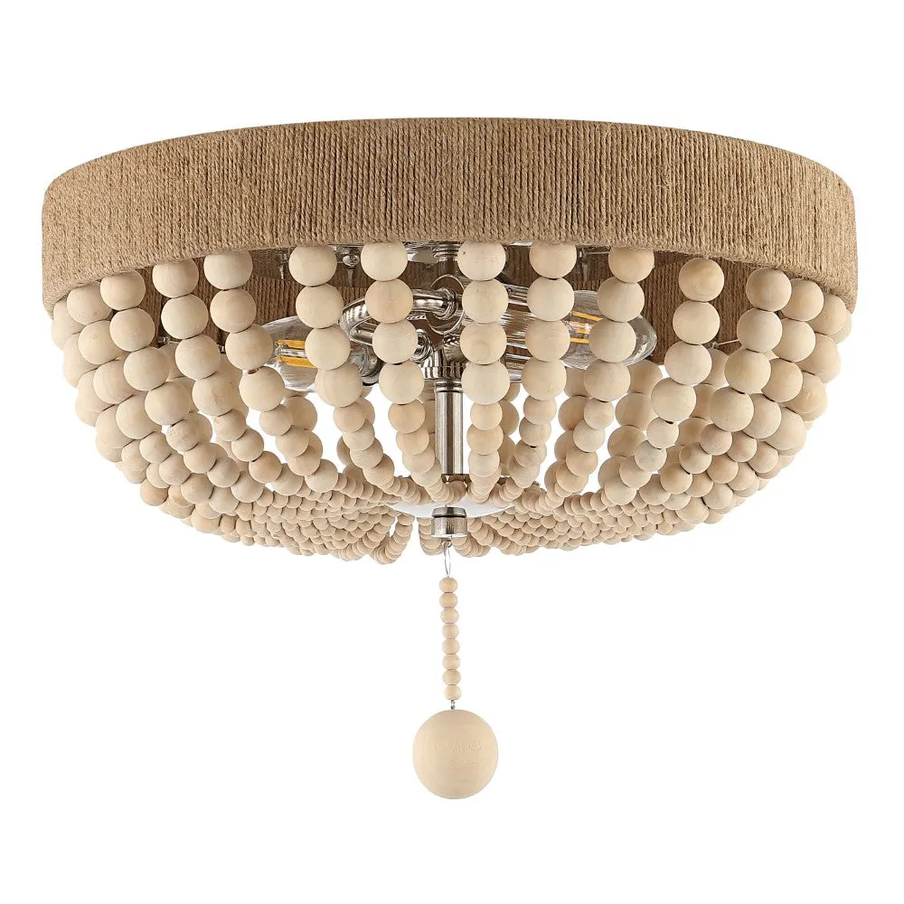 Dan Wood Bead 14" Farmhouse Bohemian Iron LED Flush Mount