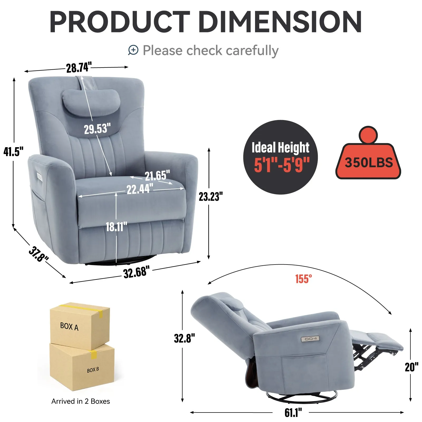 Davila Swivel and Rocker Power Recliner Chair with Lumbar and Neck Support - Blue