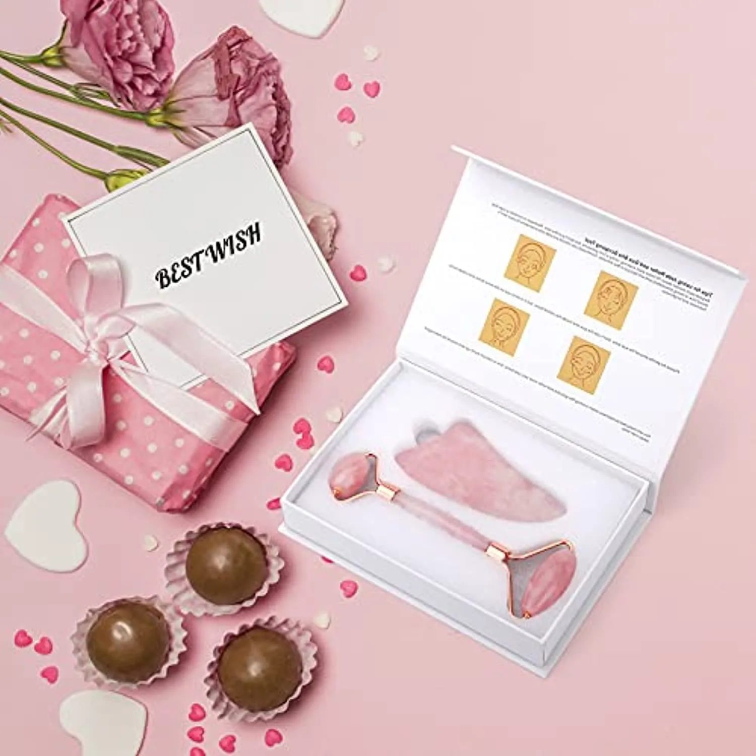 Deciniee Jade Roller and Gua Sha Set - Anti Aging Rose Quartz Face Roller Massager & Guasha Tool for Face, Eye, Neck - Natural Beauty Skin Care Tools Body Muscle Relaxing Relieve Wrinkles