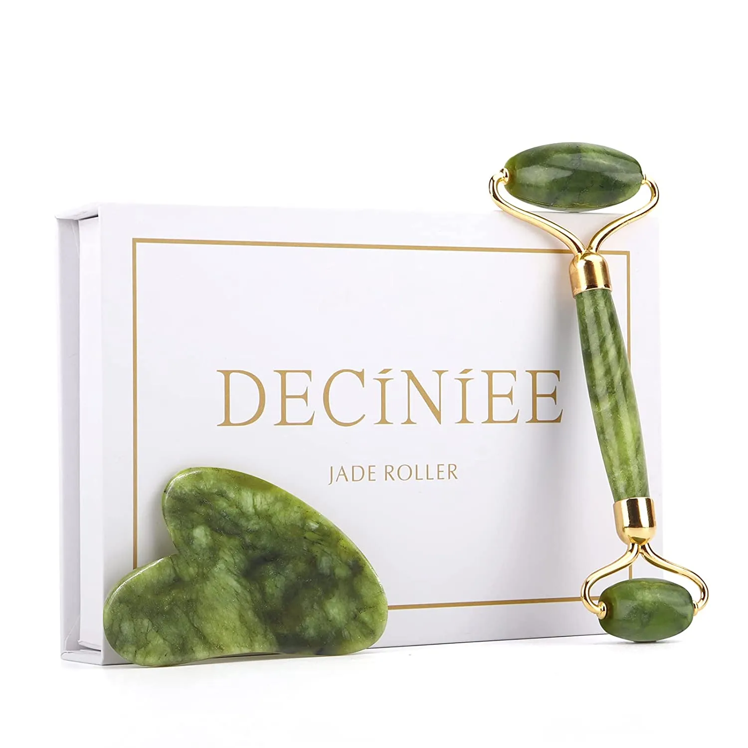 Deciniee Jade Roller and Gua Sha Set - Anti Aging Rose Quartz Face Roller Massager & Guasha Tool for Face, Eye, Neck - Natural Beauty Skin Care Tools Body Muscle Relaxing Relieve Wrinkles