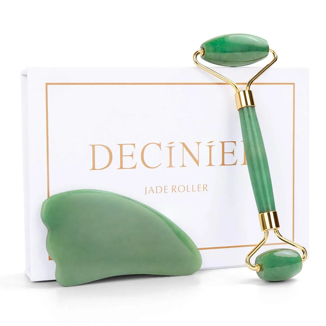 Deciniee Jade Roller and Gua Sha Set - Anti Aging Rose Quartz Face Roller Massager & Guasha Tool for Face, Eye, Neck - Natural Beauty Skin Care Tools Body Muscle Relaxing Relieve Wrinkles