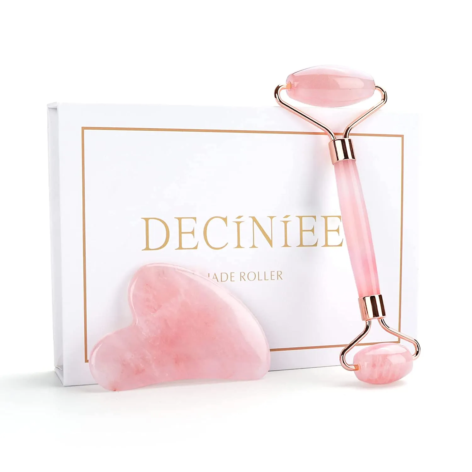 Deciniee Jade Roller and Gua Sha Set - Anti Aging Rose Quartz Face Roller Massager & Guasha Tool for Face, Eye, Neck - Natural Beauty Skin Care Tools Body Muscle Relaxing Relieve Wrinkles