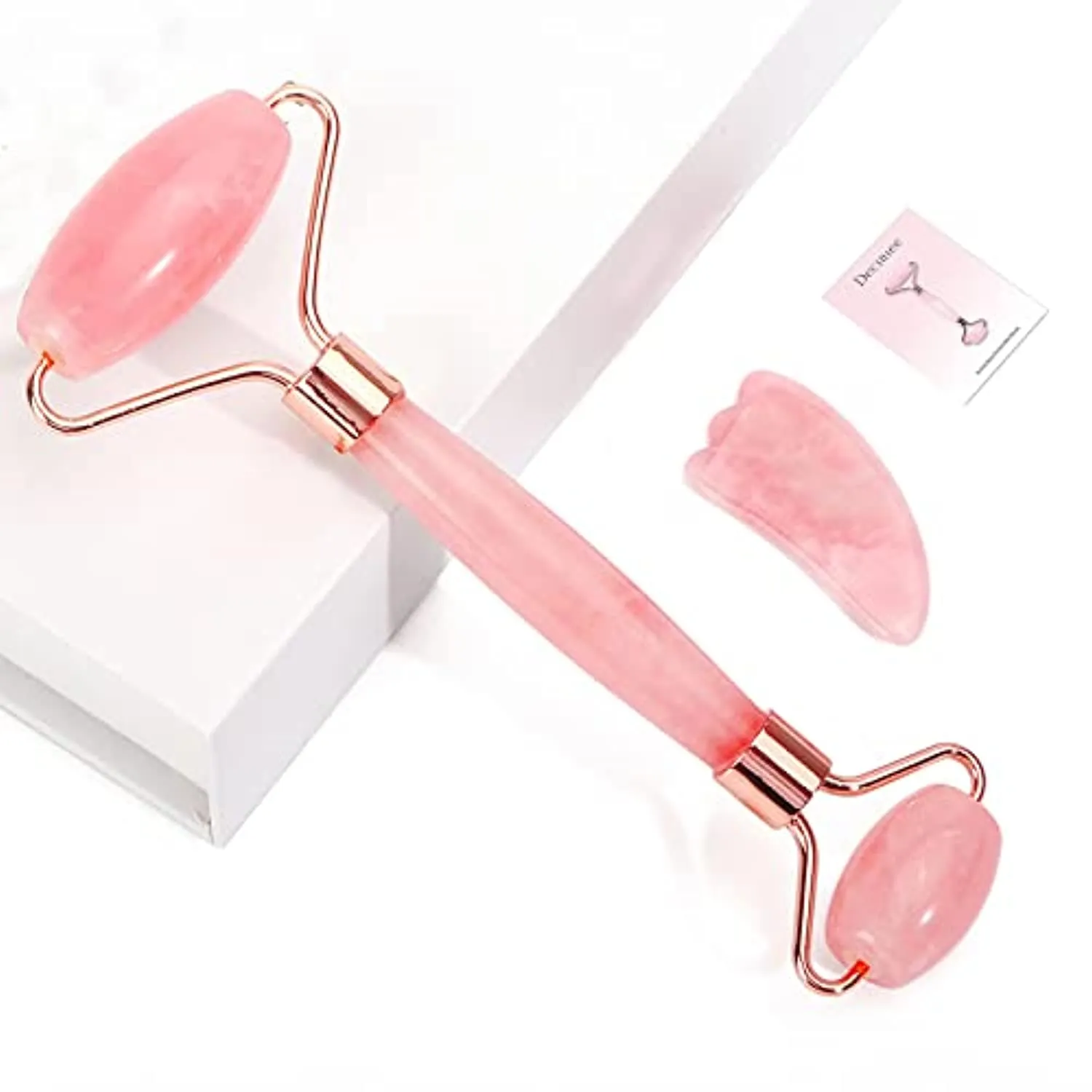 Deciniee Jade Roller and Gua Sha Set - Anti Aging Rose Quartz Face Roller Massager & Guasha Tool for Face, Eye, Neck - Natural Beauty Skin Care Tools Body Muscle Relaxing Relieve Wrinkles