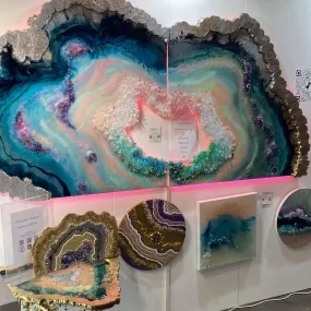 Elixir Green Blue Agate slice Freeform Crystal with Amethysts, Rose Quartz, Clear Quartz and swarovski crystals set of 2 - 120x240cm