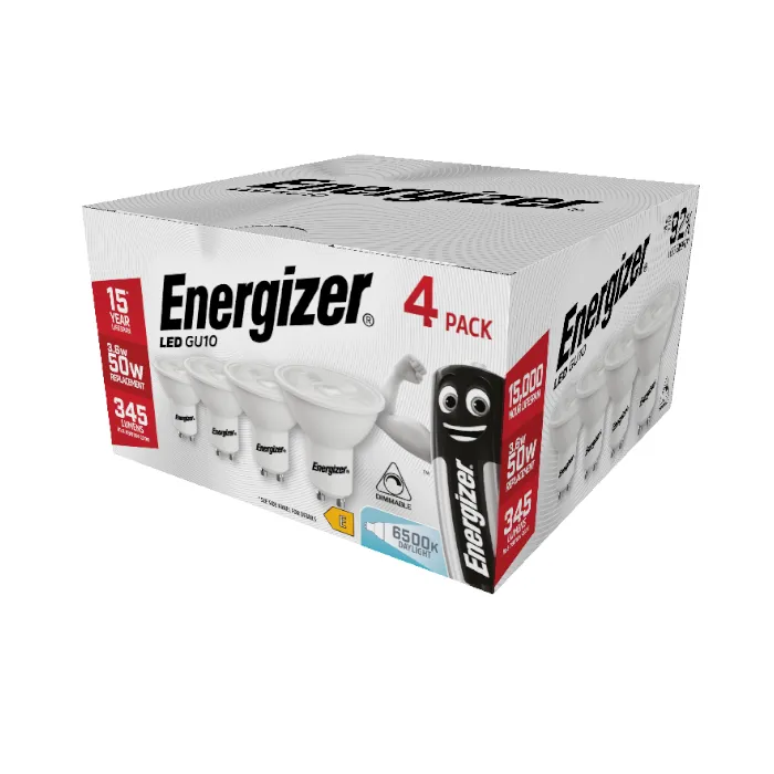 Energizer 3.6W GU10 LED Spotlight - 4 Pack - Dimmable - 345lm - 6500K