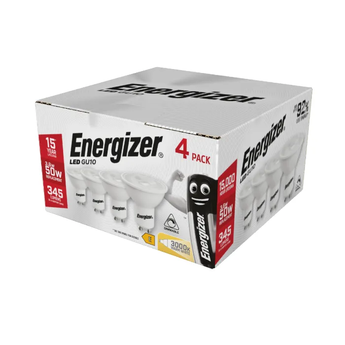 Energizer 3.6W GU10 LED Spotlight - 4 Pack - Dimmable - 345lm