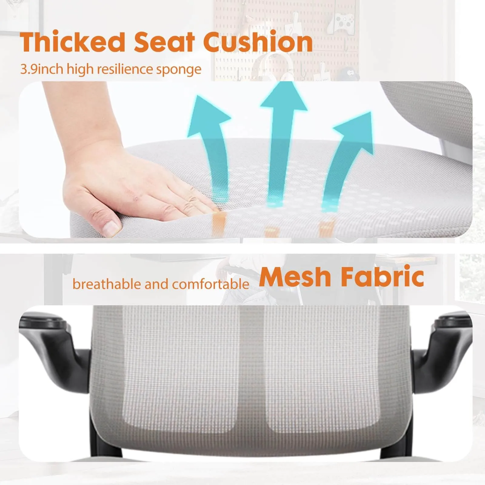 Ergonomic Computer Mesh Chair with Flip-up Armrests,Lumbar Support, Backrest for Home Office